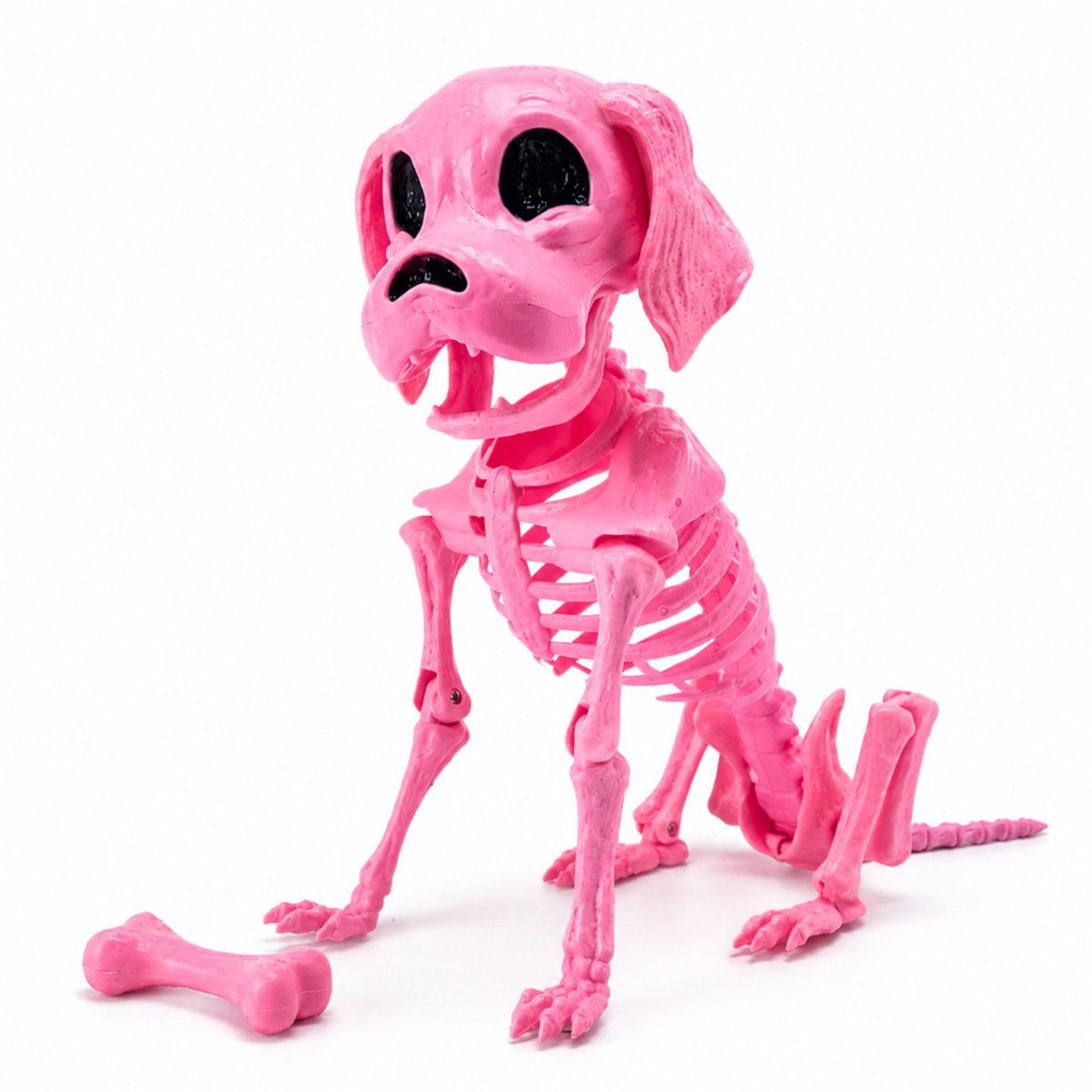 posable pink dog skeleton halloween decoration for indoor and outdoor displays