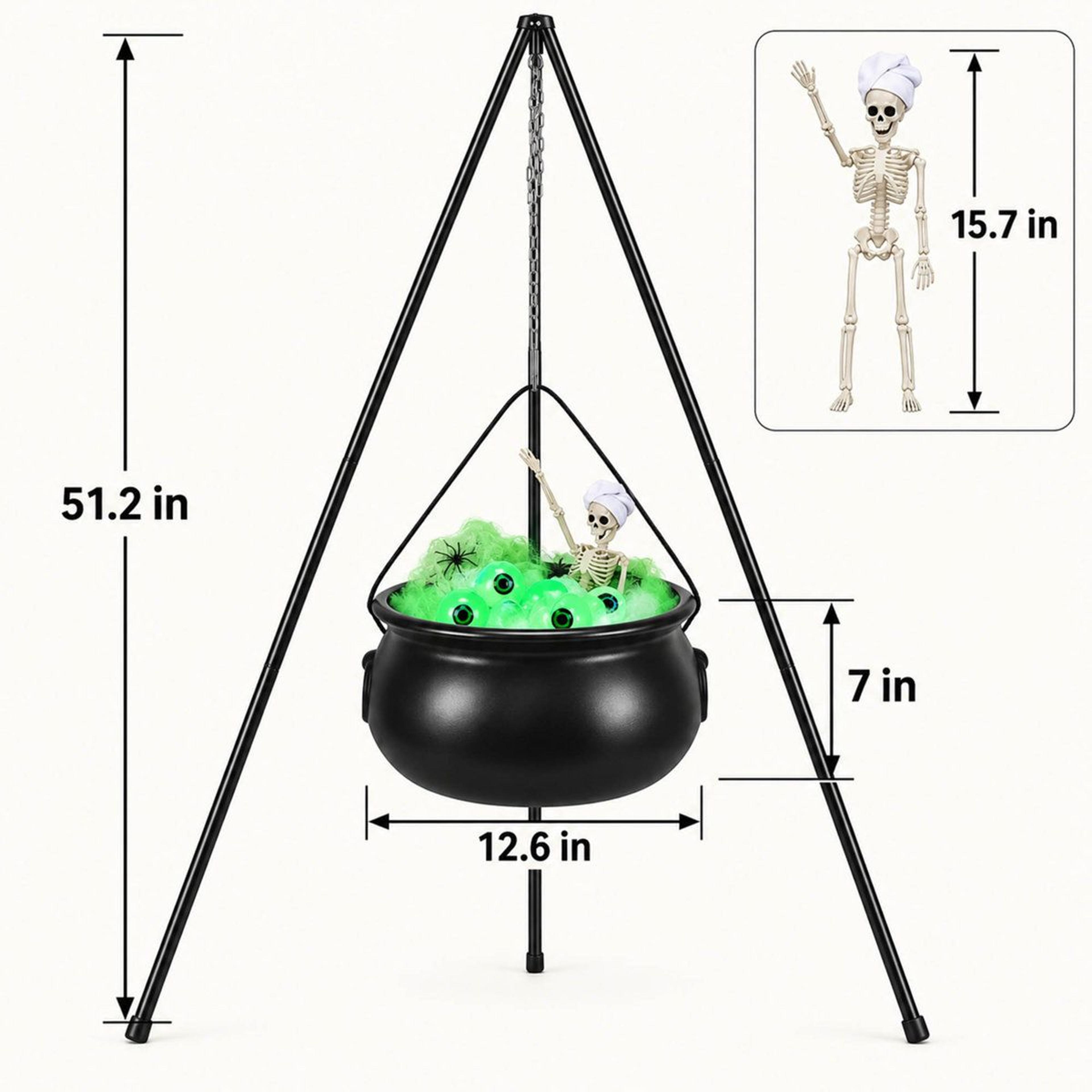 Light Up Halloween Witch Cauldron With Skeleton And Green LED Eyeballs 4