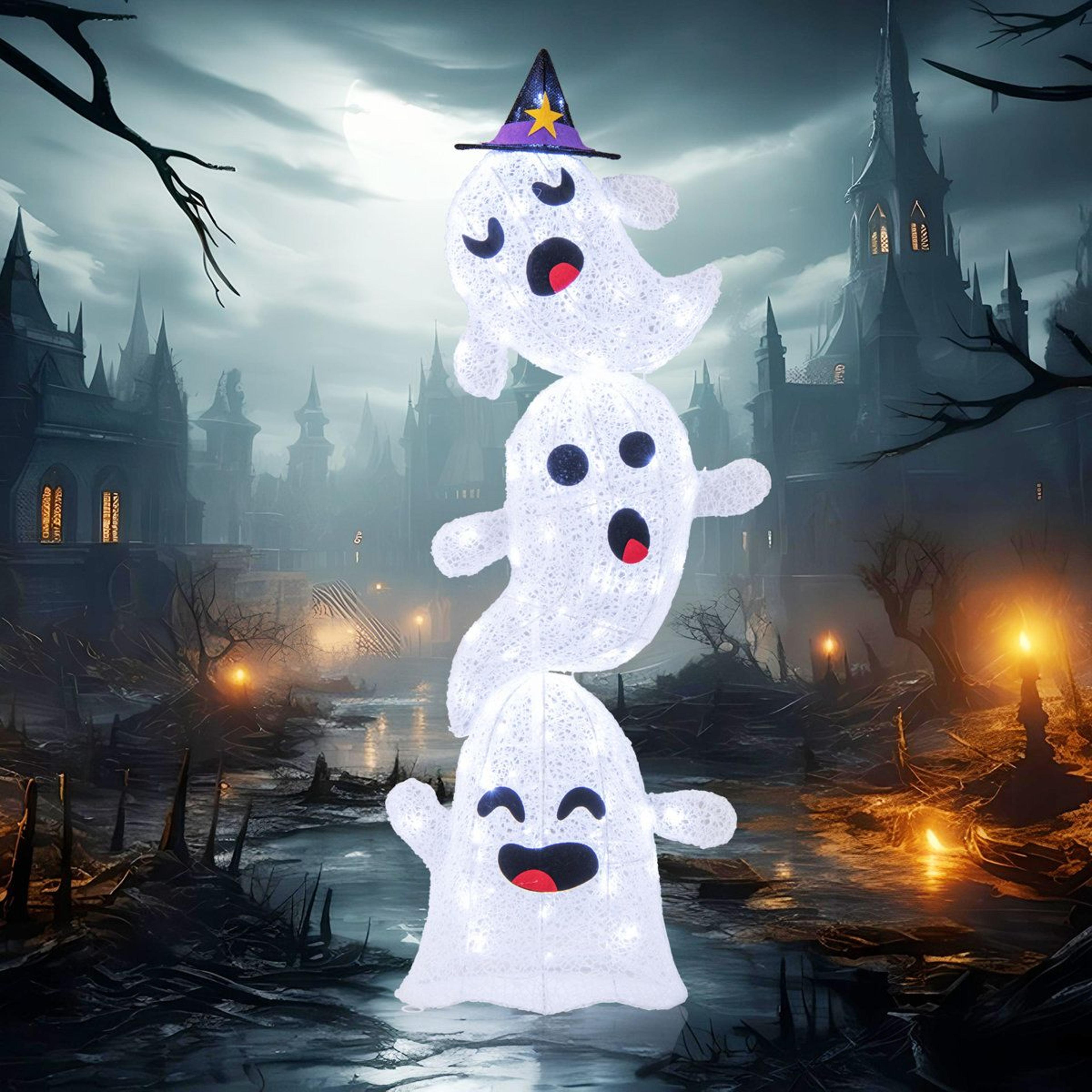 outdoor halloween stacked ghost decoration with led lights