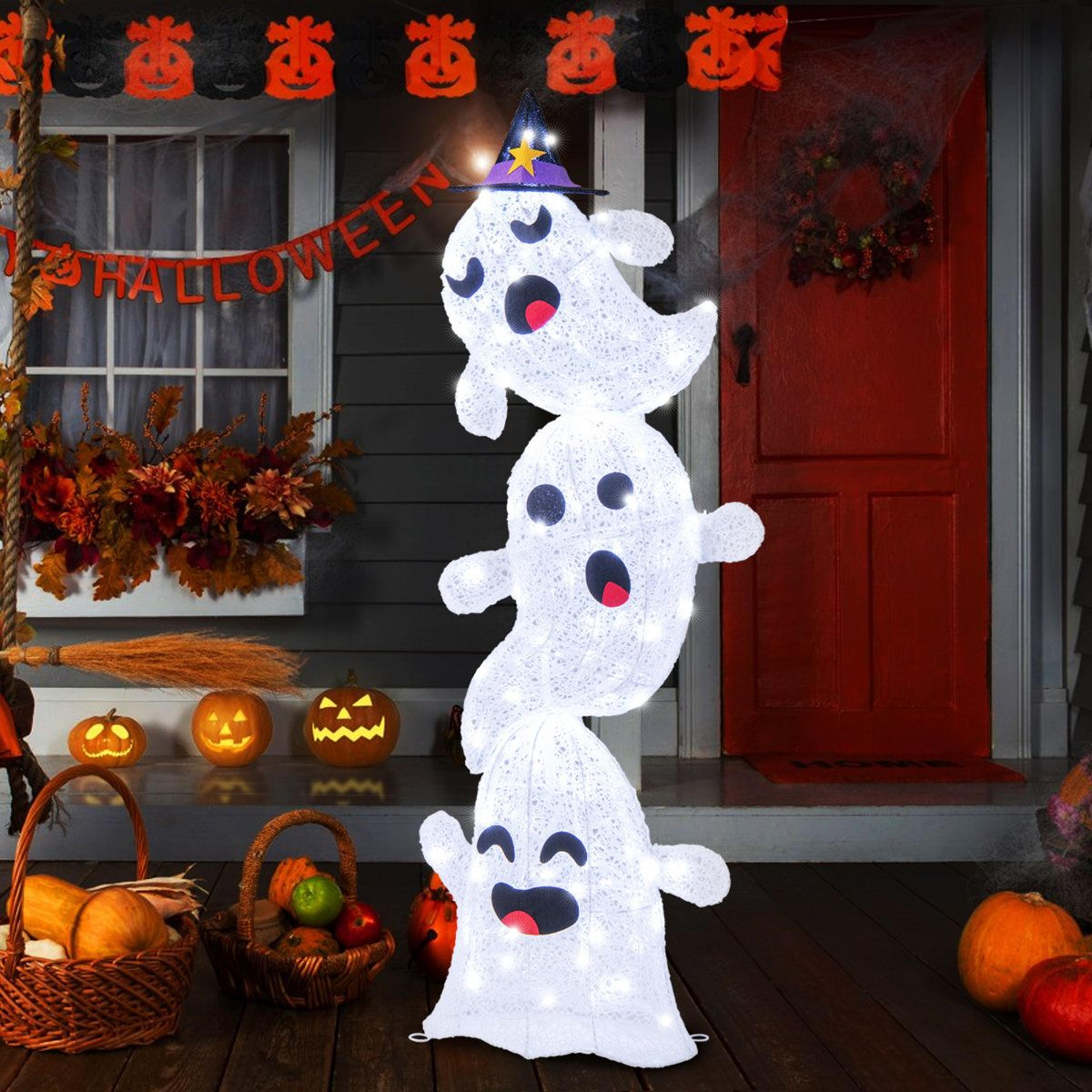 Outdoor Halloween Stacked Ghost Decoration With LED Lights 6