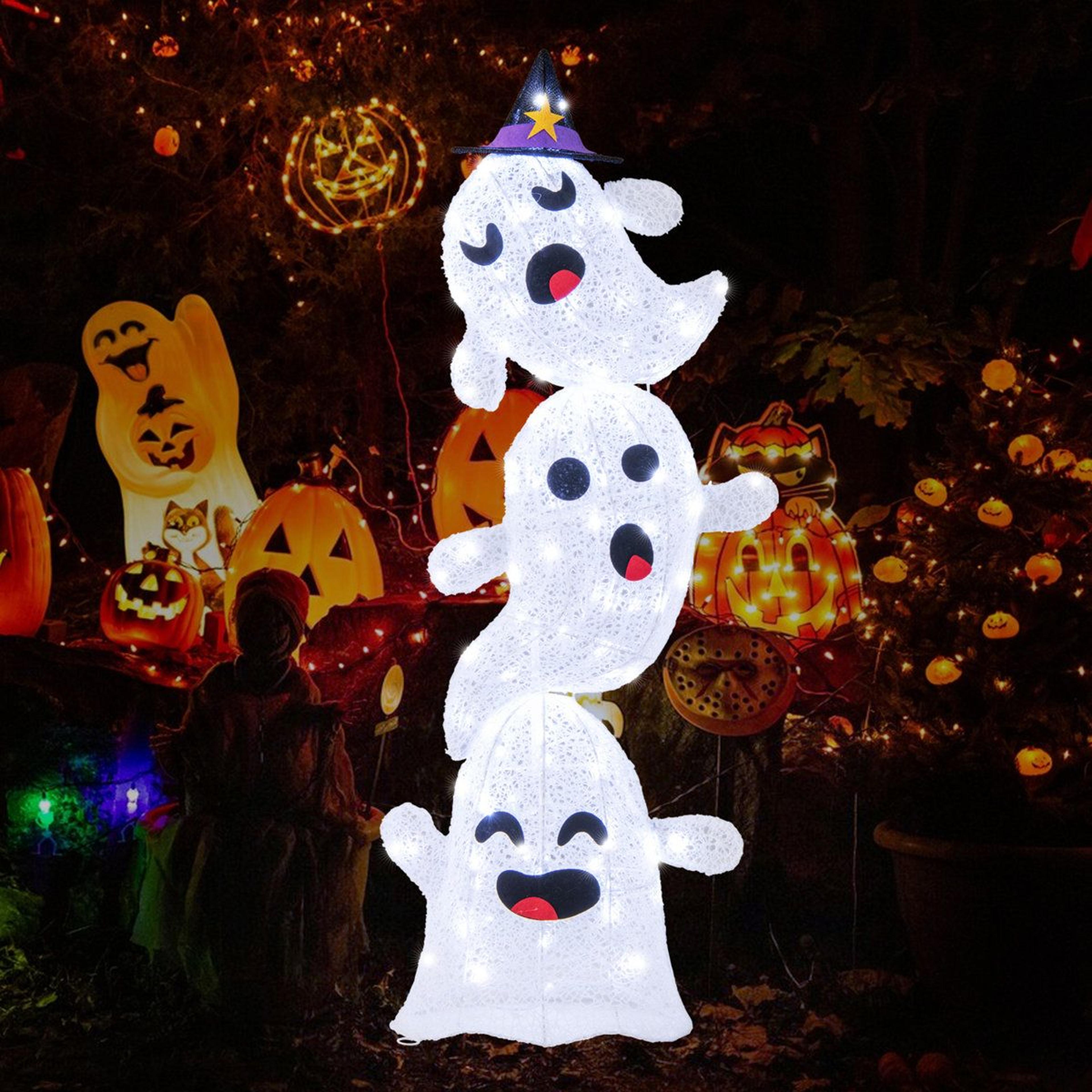 Outdoor Halloween Stacked Ghost Decoration With LED Lights 5