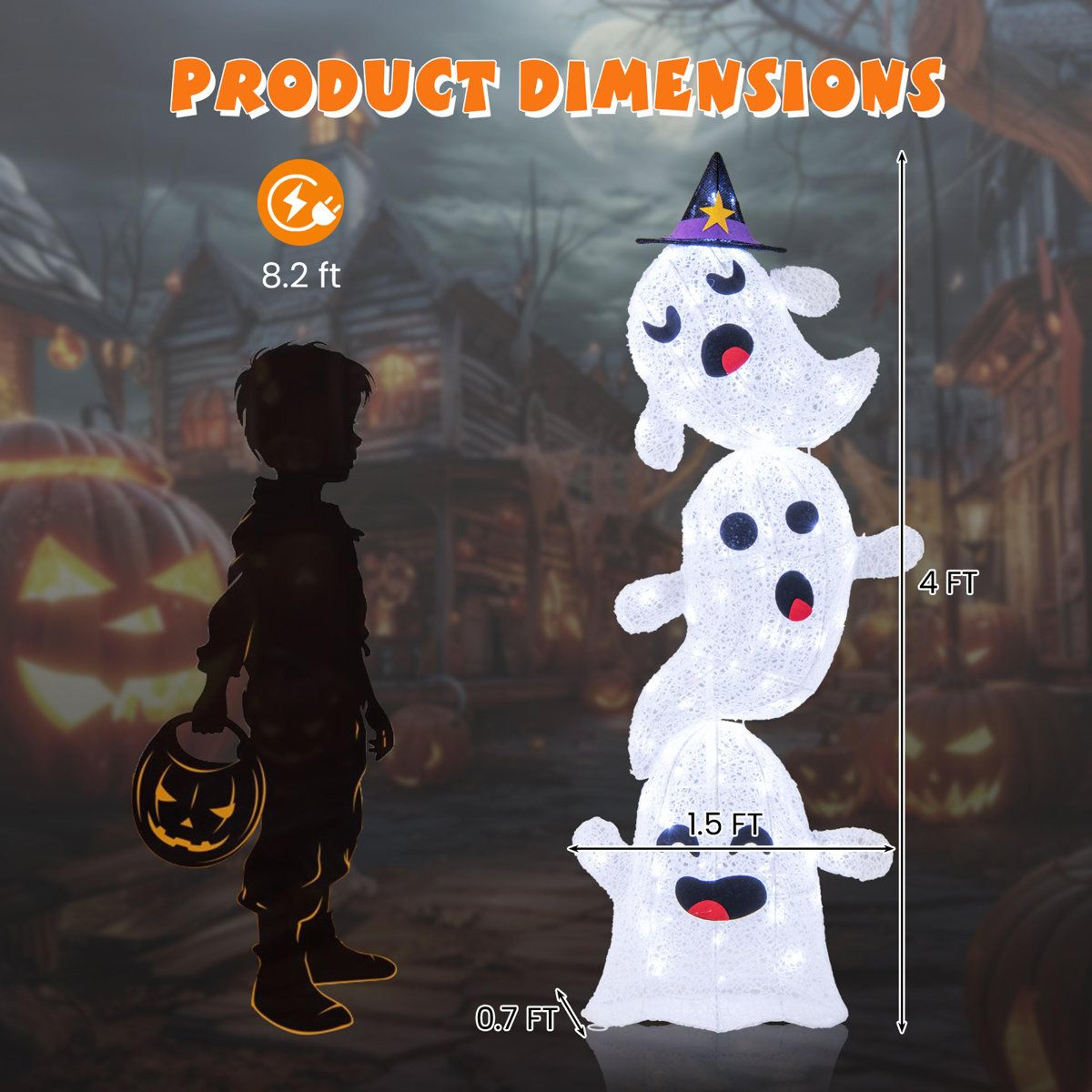 Outdoor Halloween Stacked Ghost Decoration With LED Lights 7