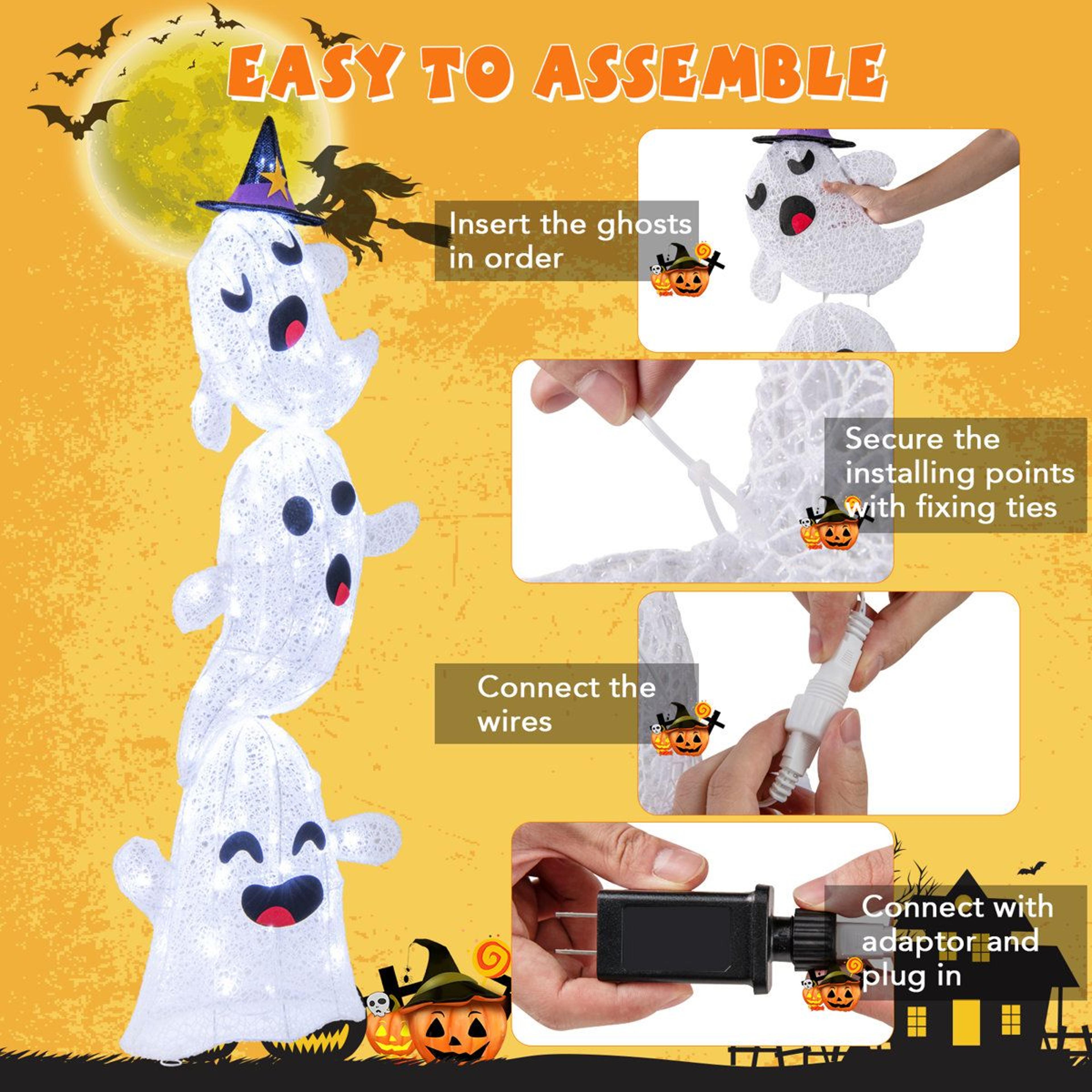 Outdoor Halloween Stacked Ghost Decoration With LED Lights 3