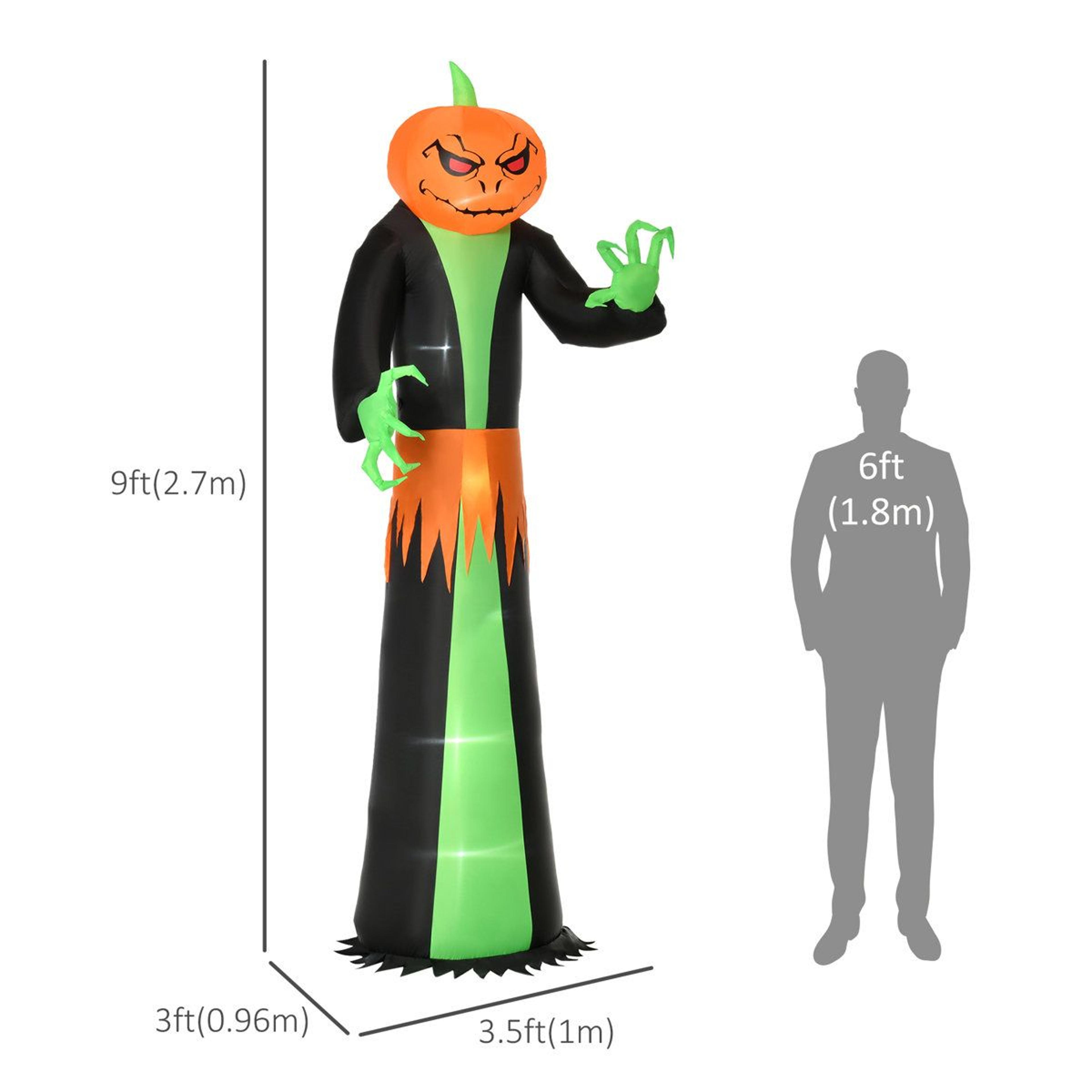 Pumpkin Head Ghost Inflatable Halloween Yard Decoration With Green LED Lights 3
