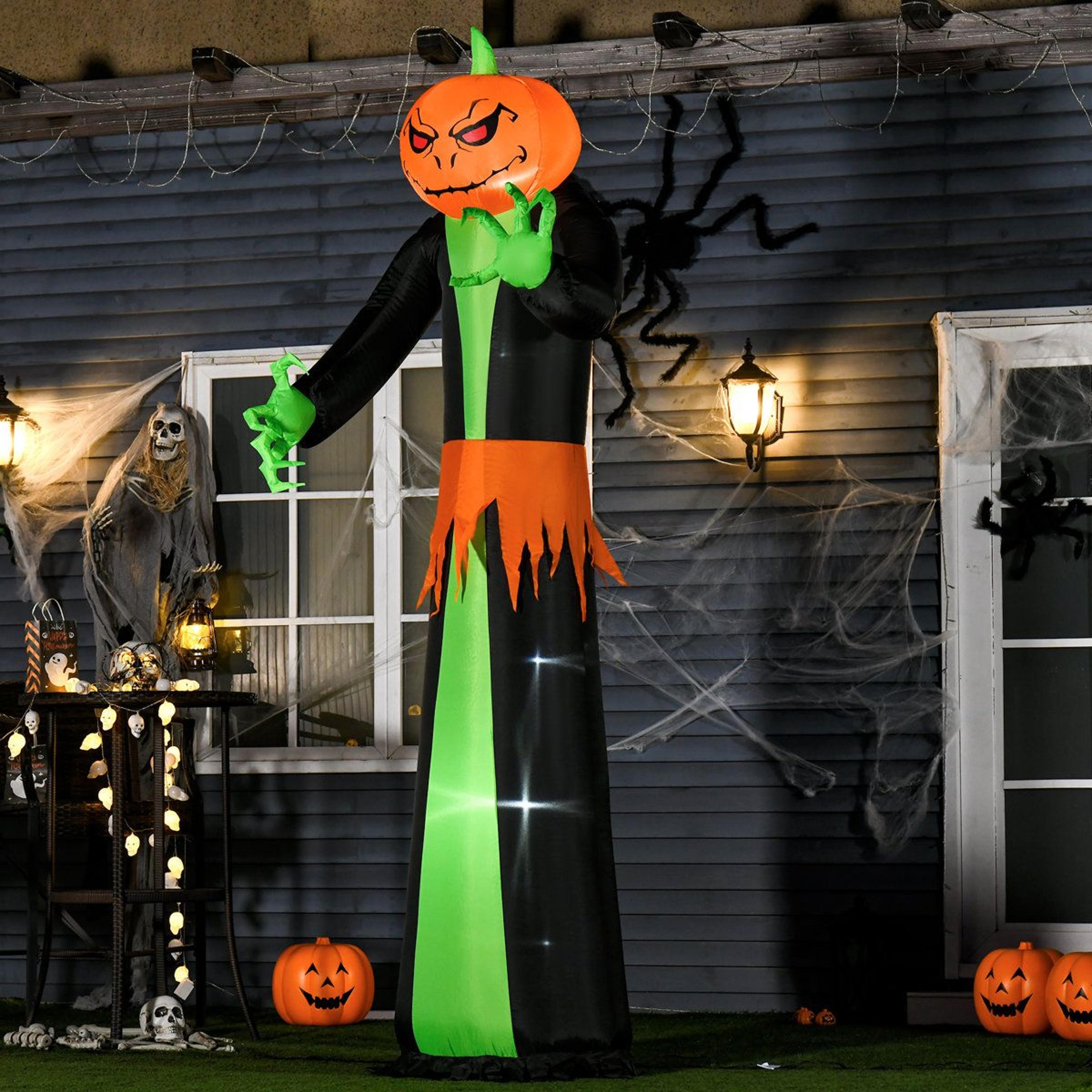 Pumpkin Head Ghost Inflatable Halloween Yard Decoration With Green LED Lights 1