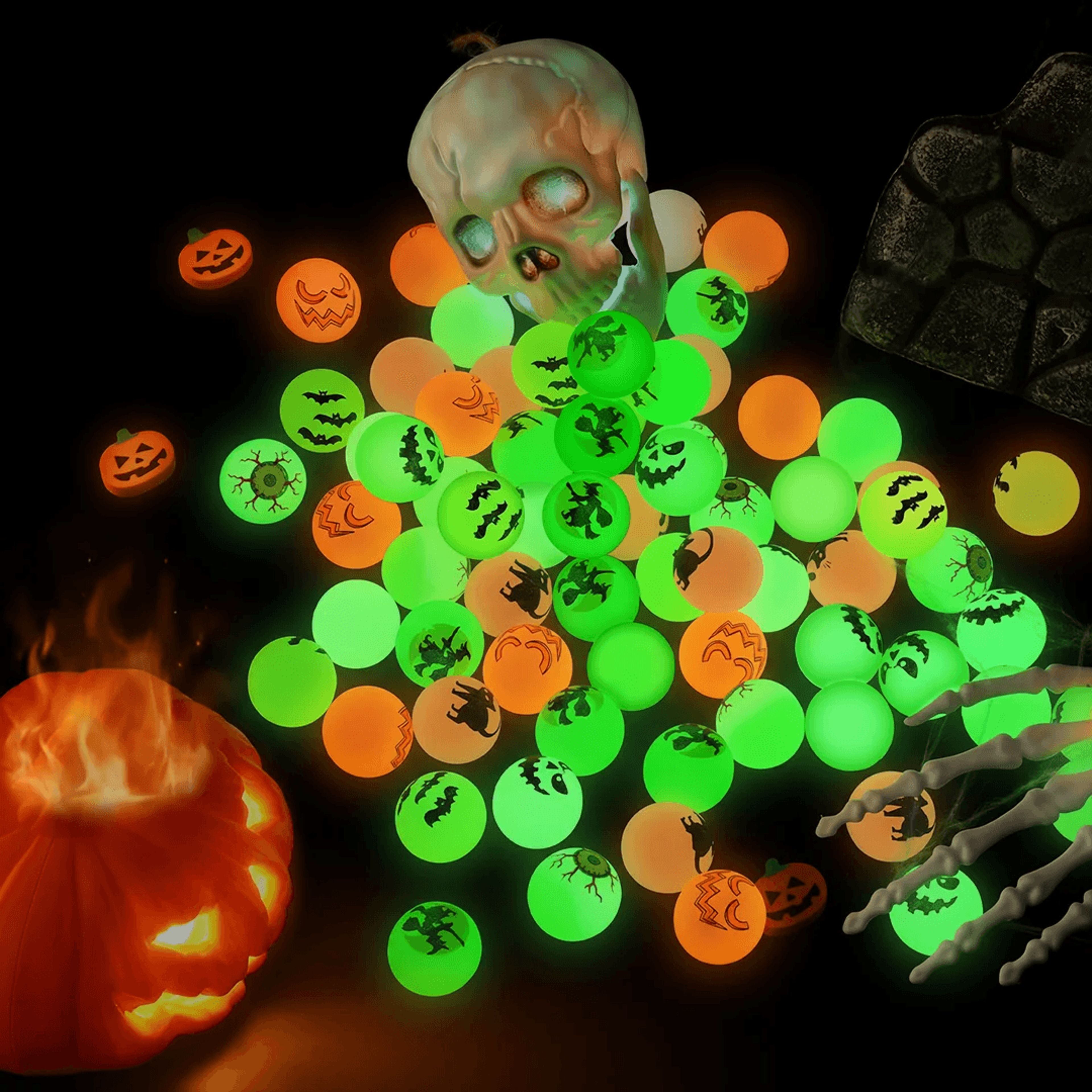 72 piece glow in the dark halloween bouncy balls for party favors and goodie bags