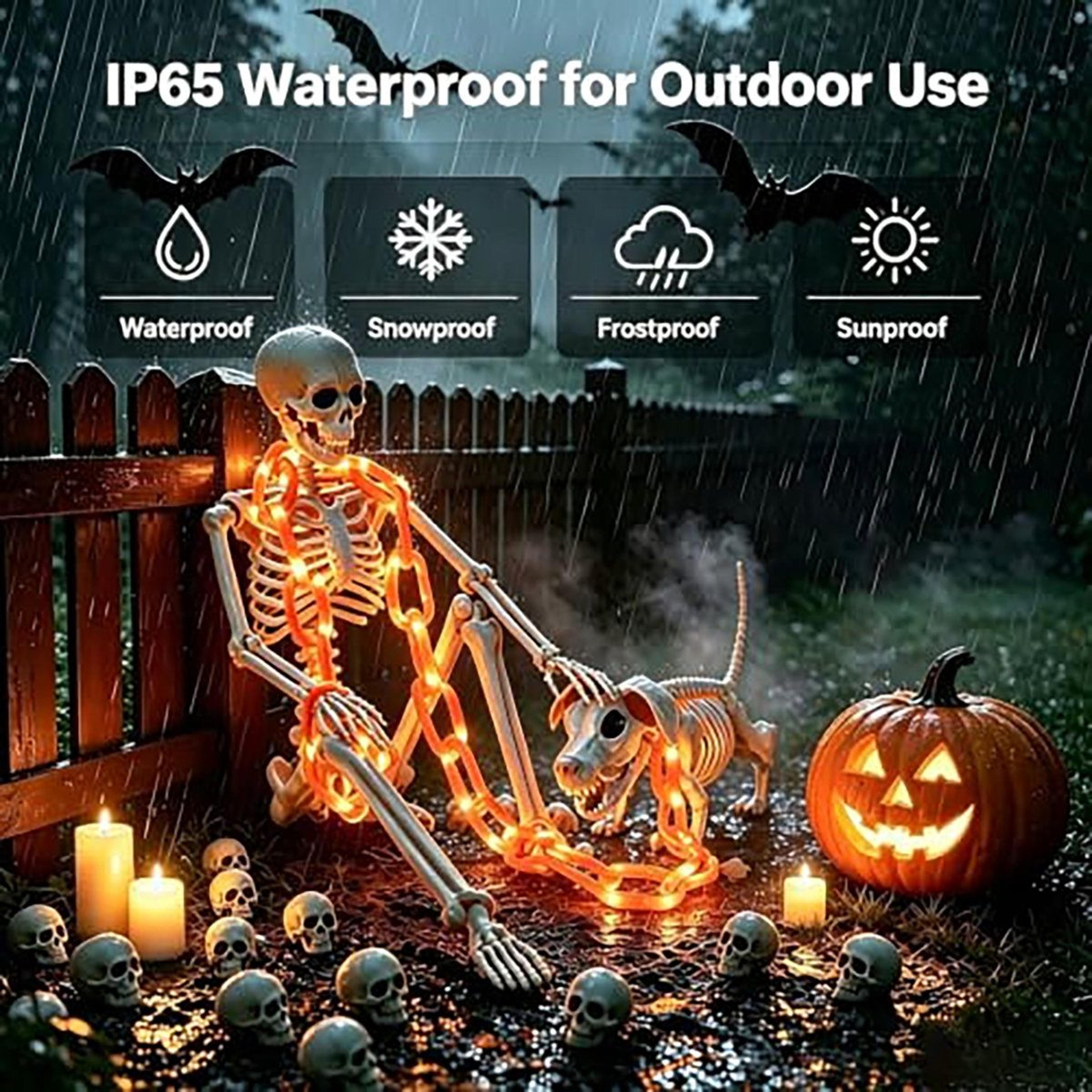 Halloween Skeleton And Dog Skeleton Set With Solar Light Up Chain 3