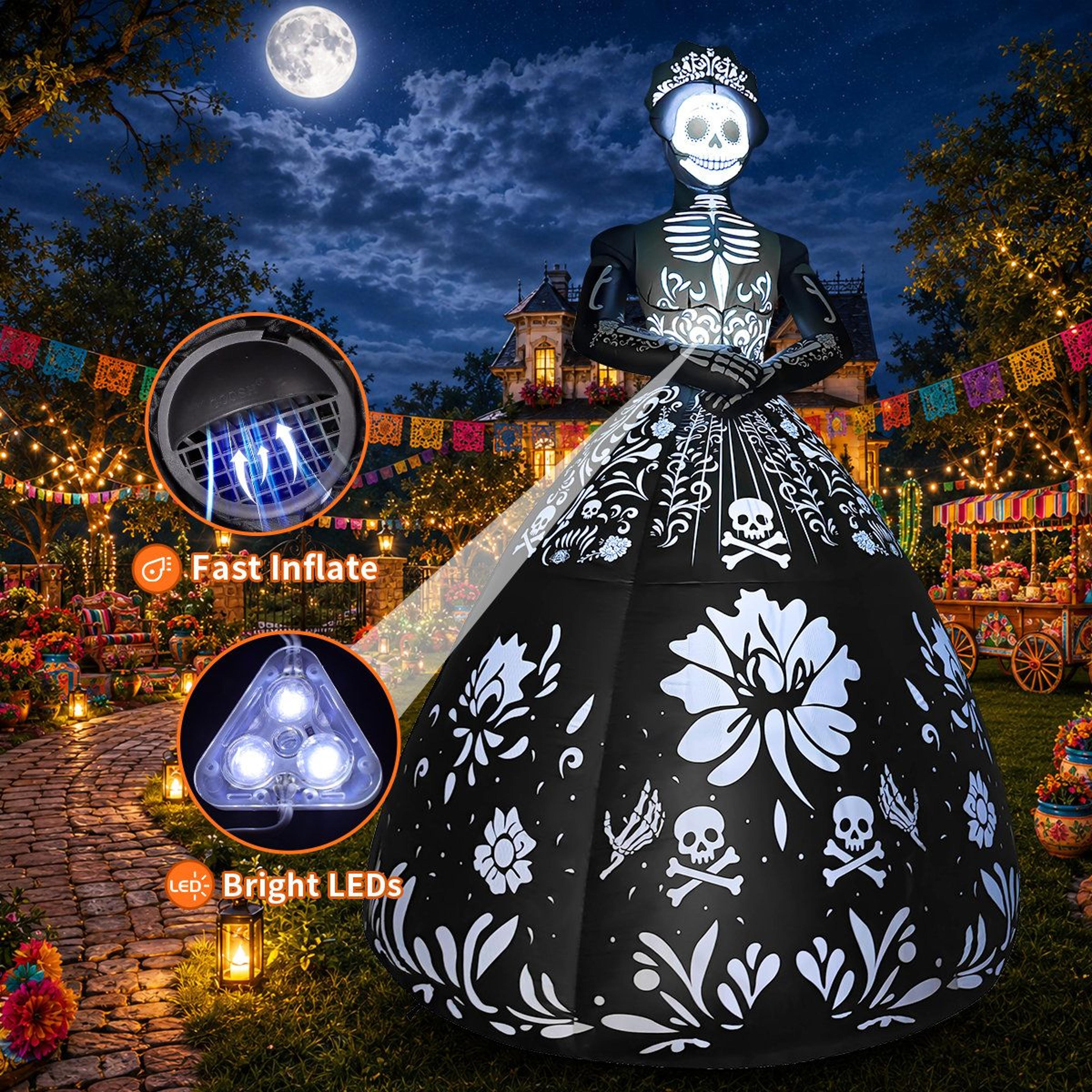 Halloween Inflatable Ghost Bride With Black Dress And LED Lights 1
