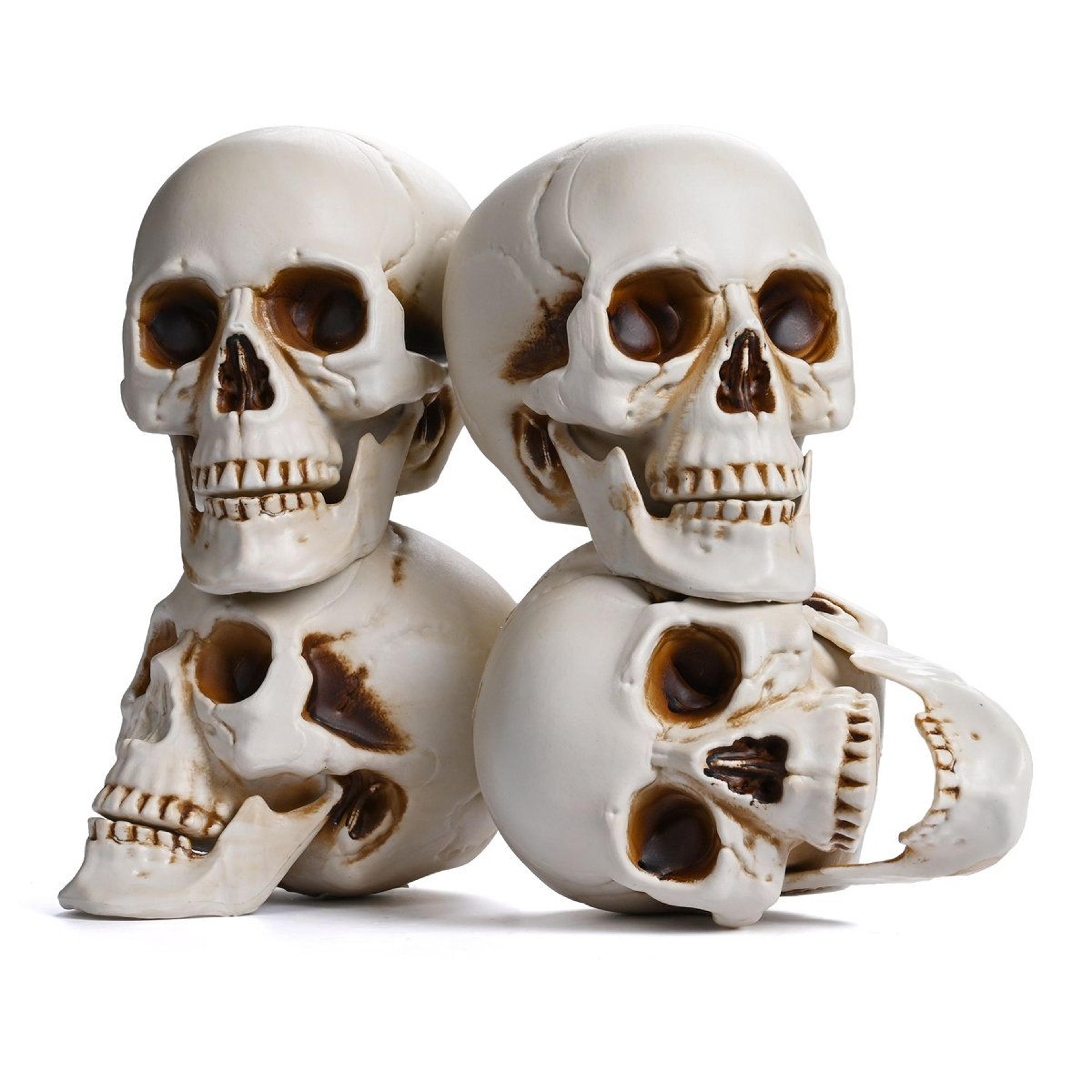 4 piece realistic halloween skull decorations with movable jaws