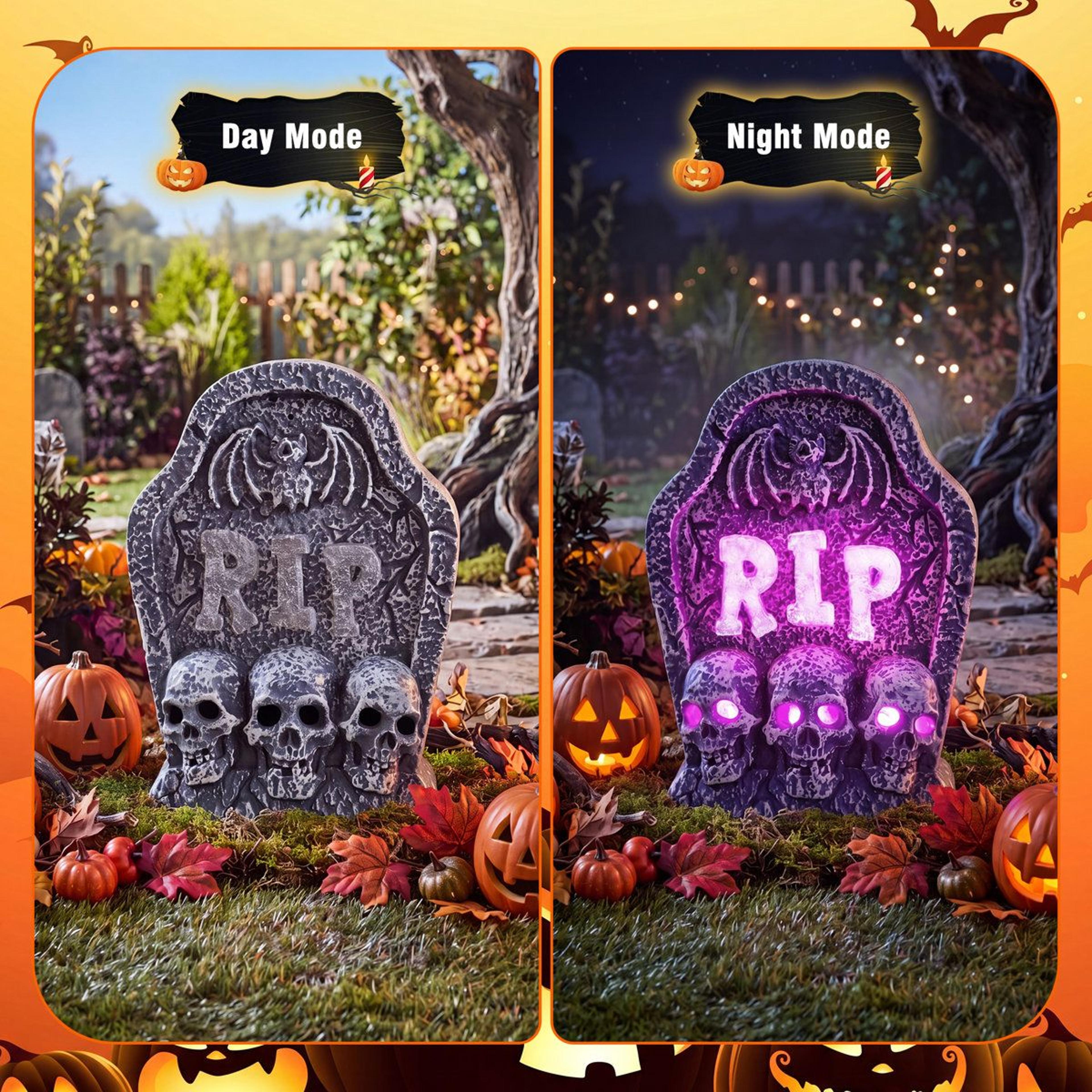 Halloween RIP Tombstone Decoration With Purple LED Light For Indoor Display 3