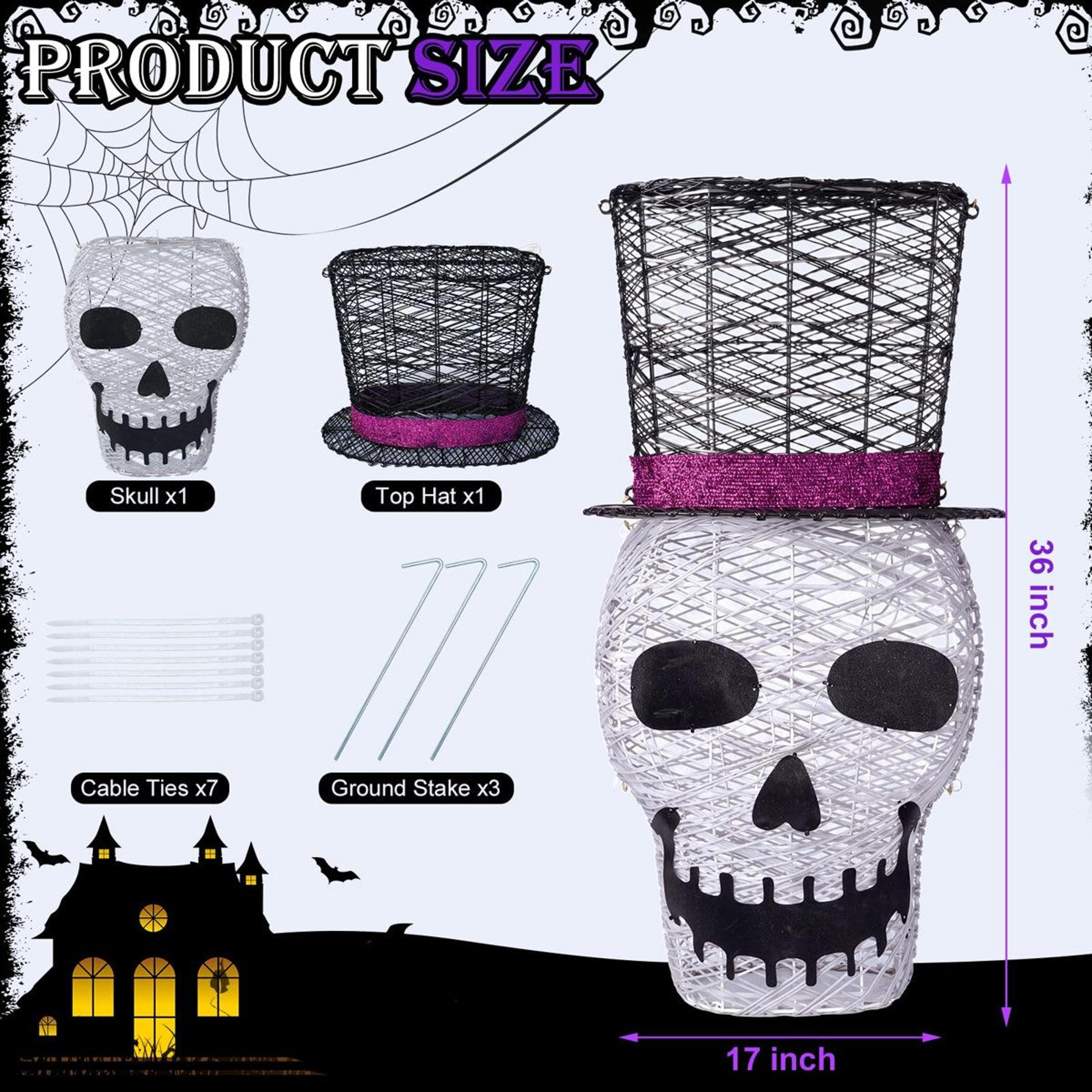 Lighted Halloween Skull Decoration With 100 LED Lights And Top Hat 3