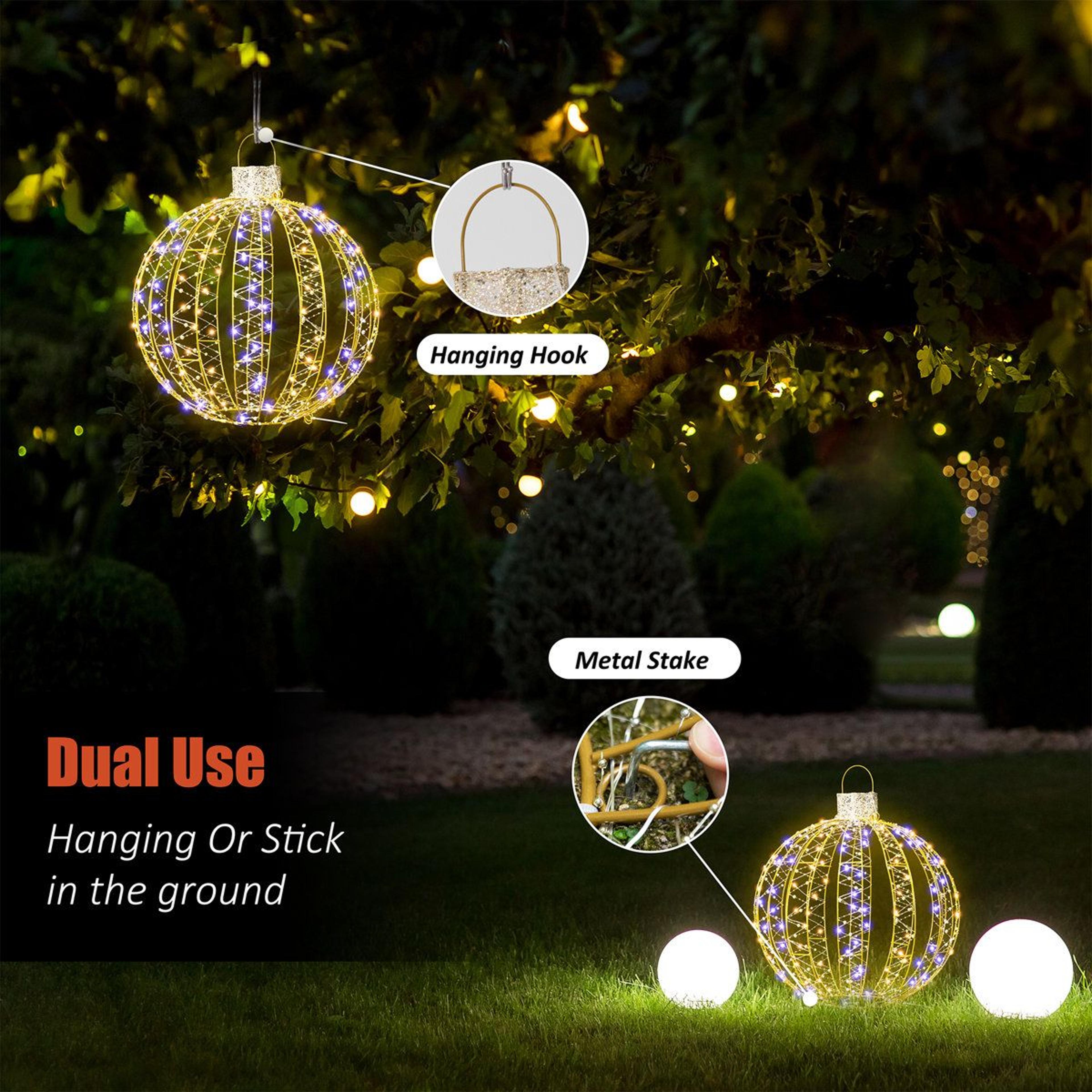 3 Piece Lighted Outdoor Sphere Set With 360 LED Lights For Yard And Patio 2