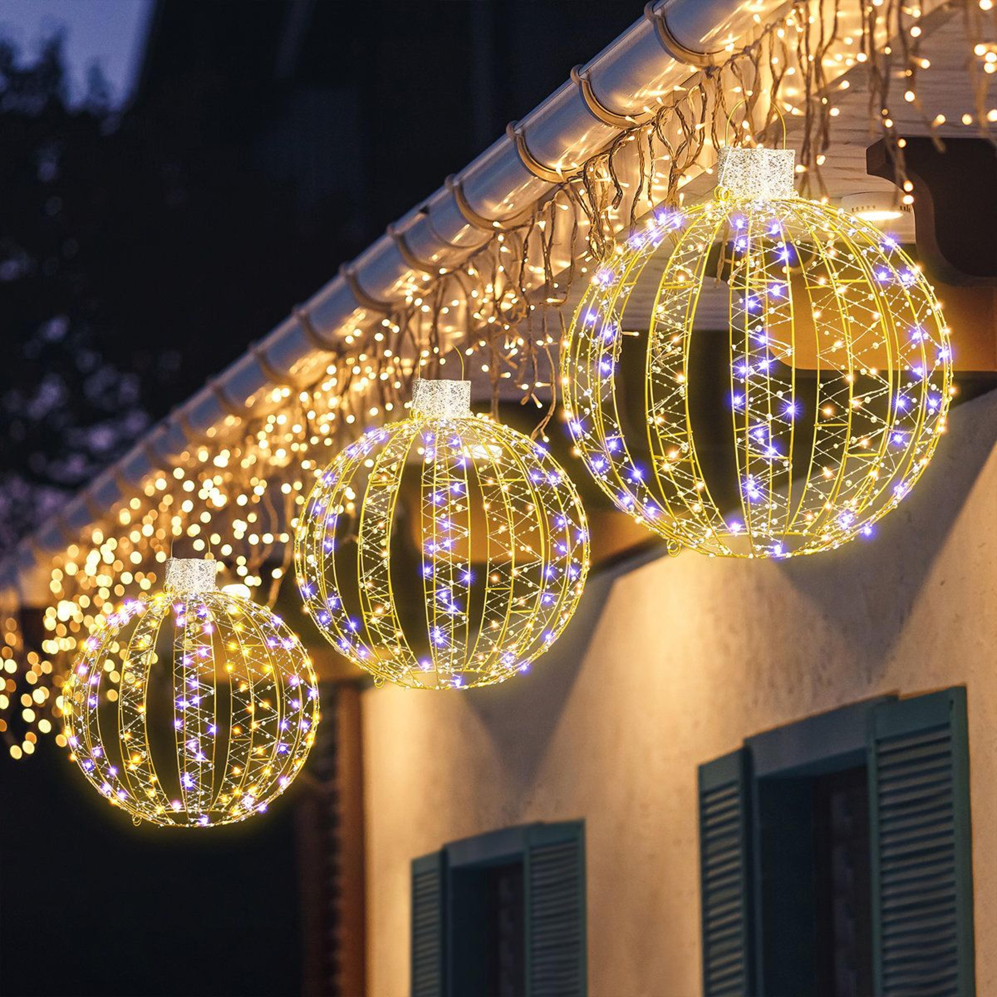 3 piece lighted outdoor sphere set with 360 led lights for yard and patio