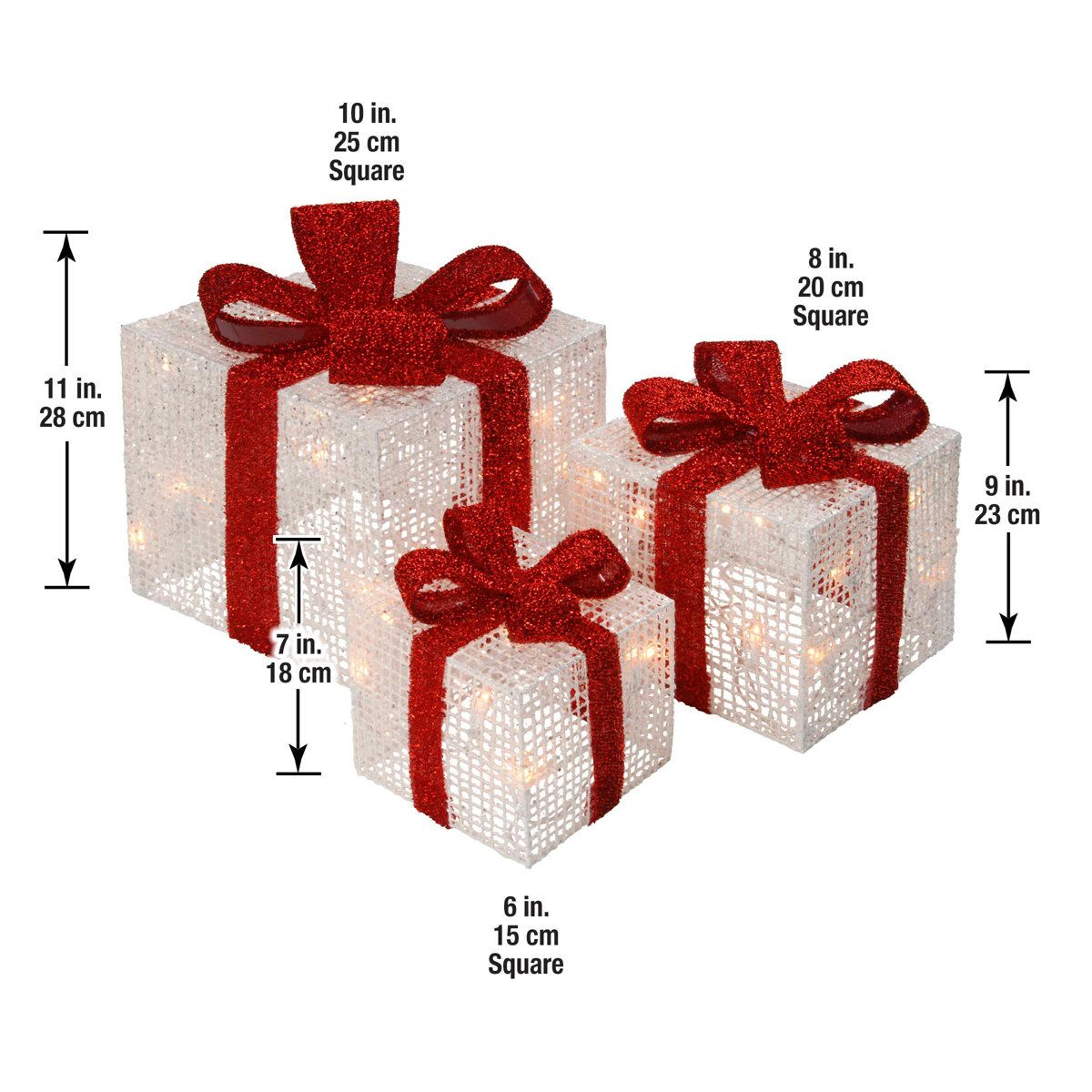 3 Piece Pre Lit White Gift Box Christmas Decorations With 35 LED Lights 2