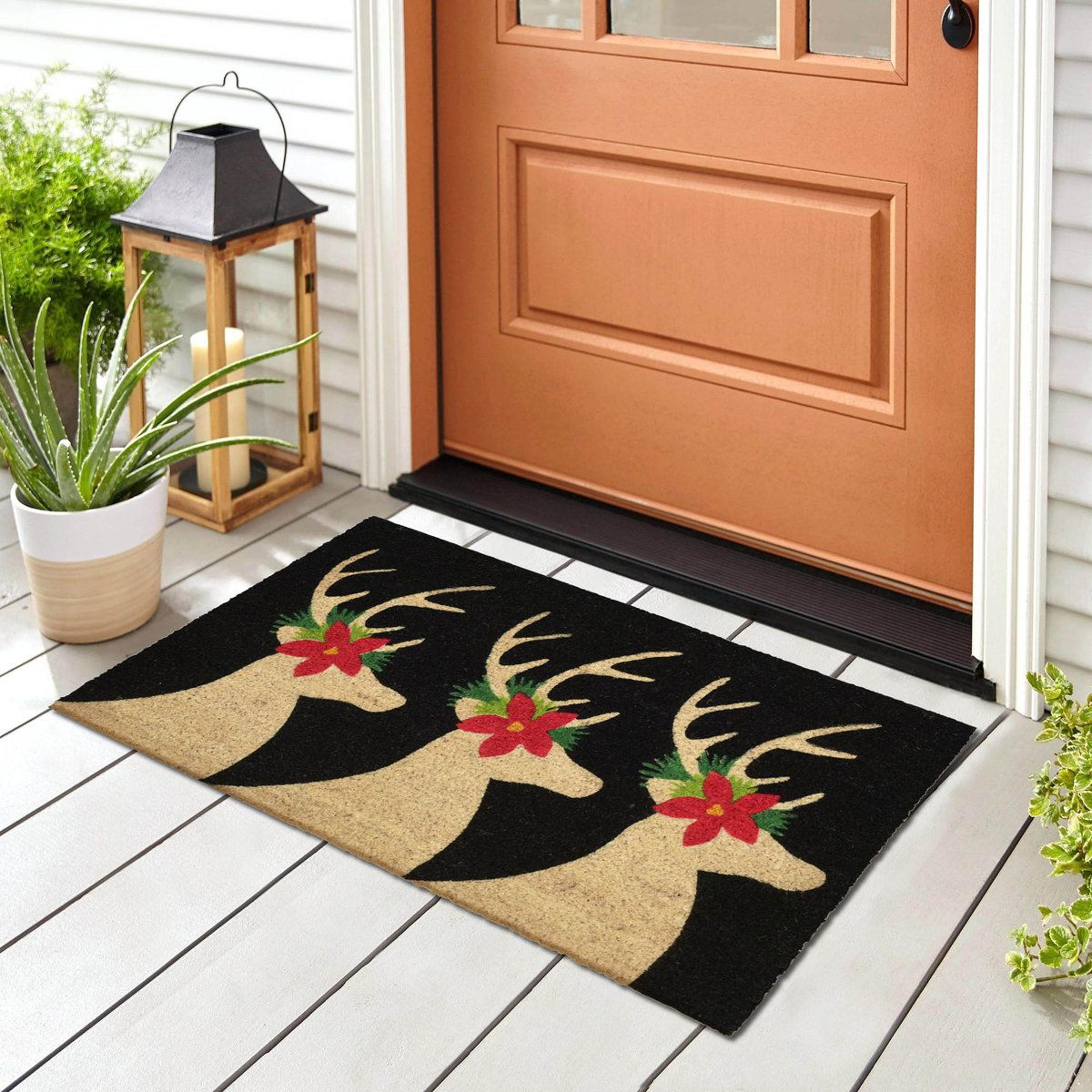 non slip christmas doormat with deer design for outdoor entryways