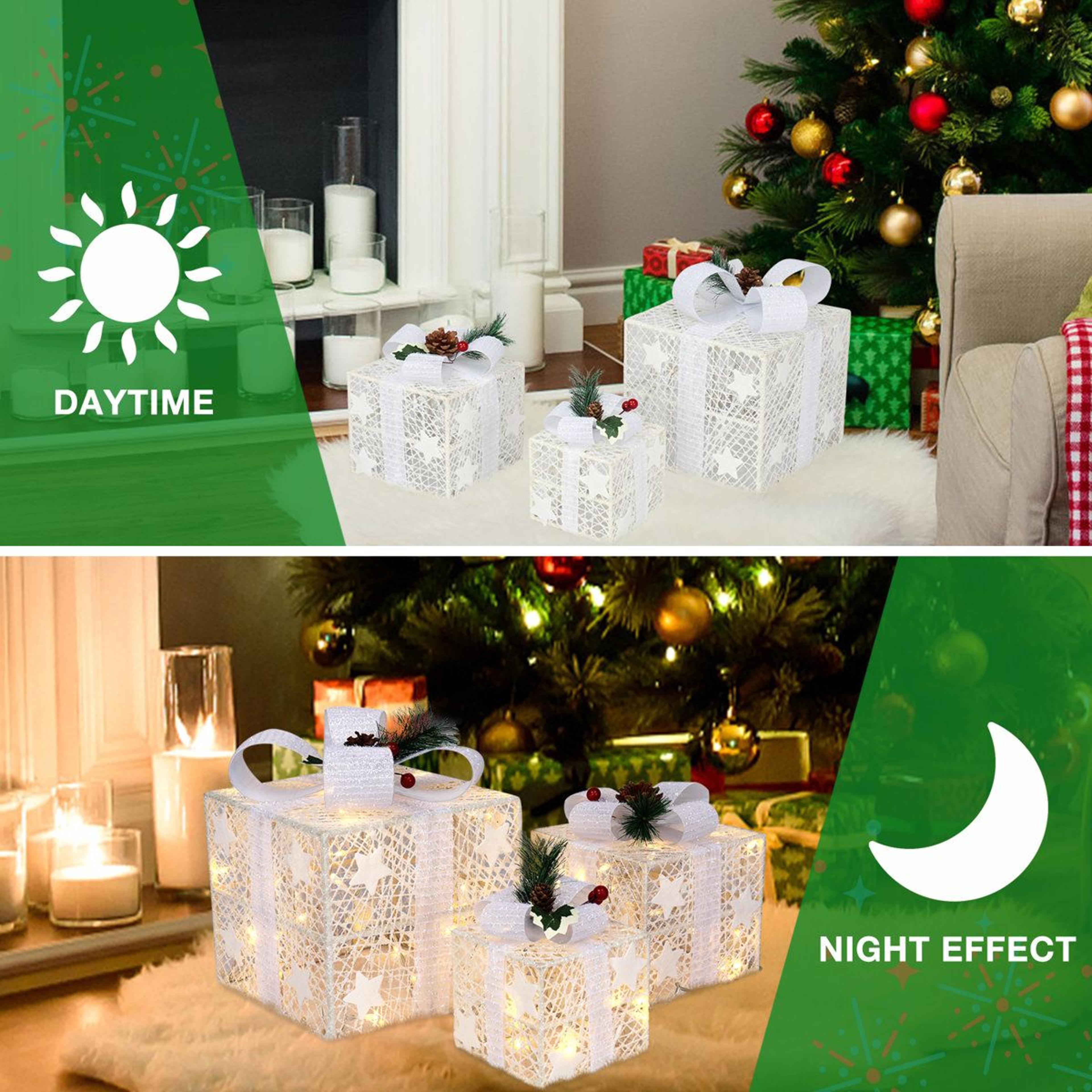 LED Lighted Christmas Gift Boxes Set Of 3 With Battery Powered Lights 5