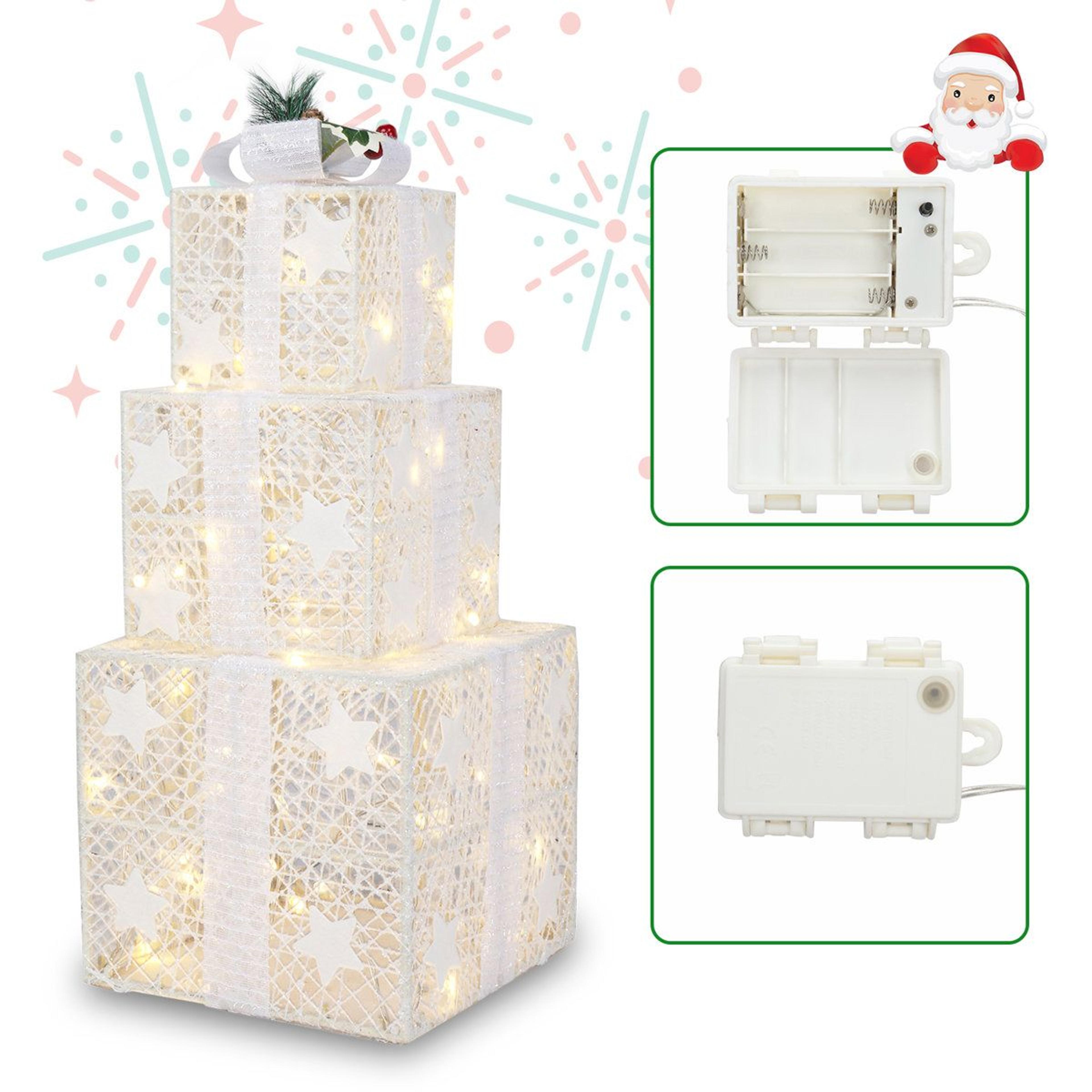 LED Lighted Christmas Gift Boxes Set Of 3 With Battery Powered Lights 4