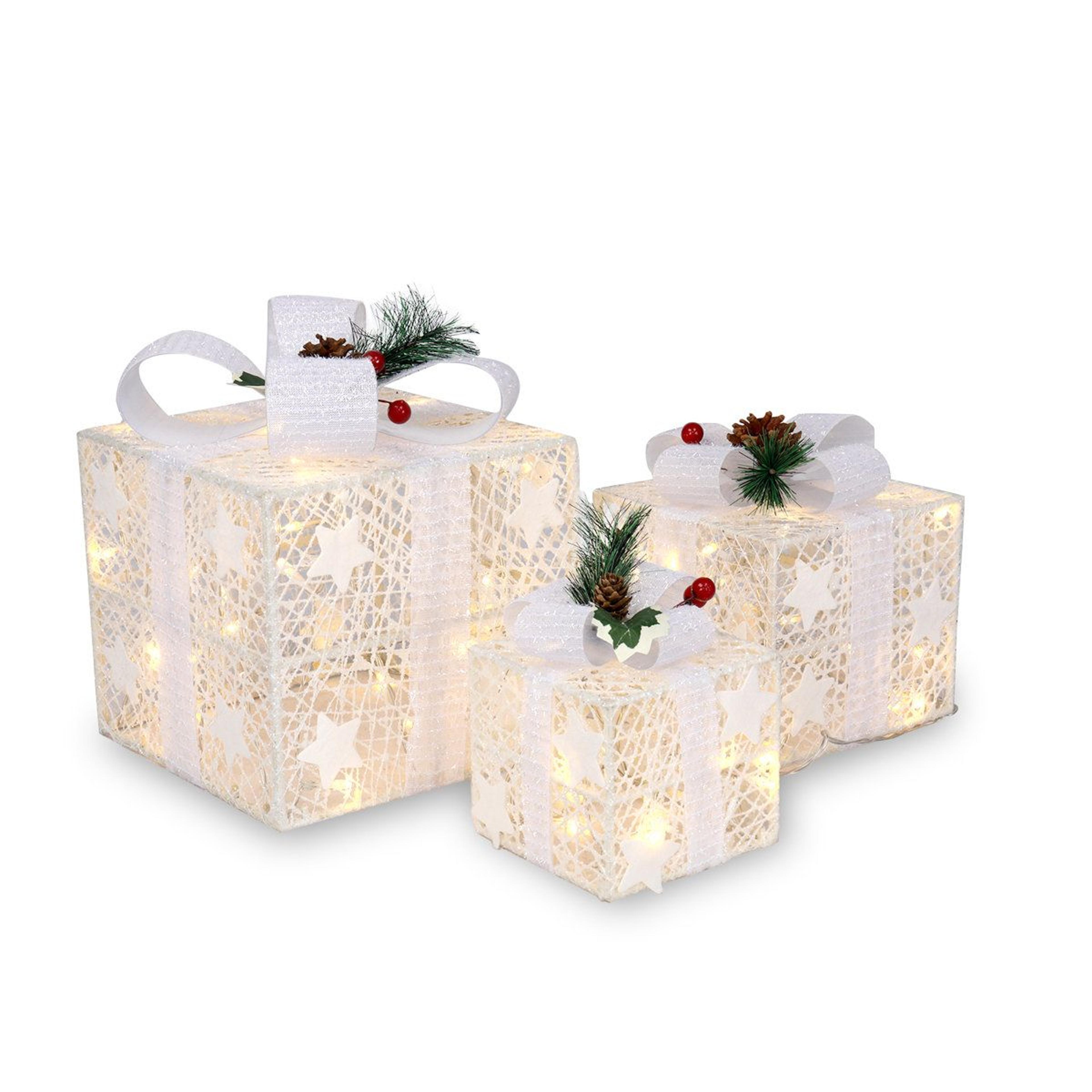 LED Lighted Christmas Gift Boxes Set Of 3 With Battery Powered Lights 6