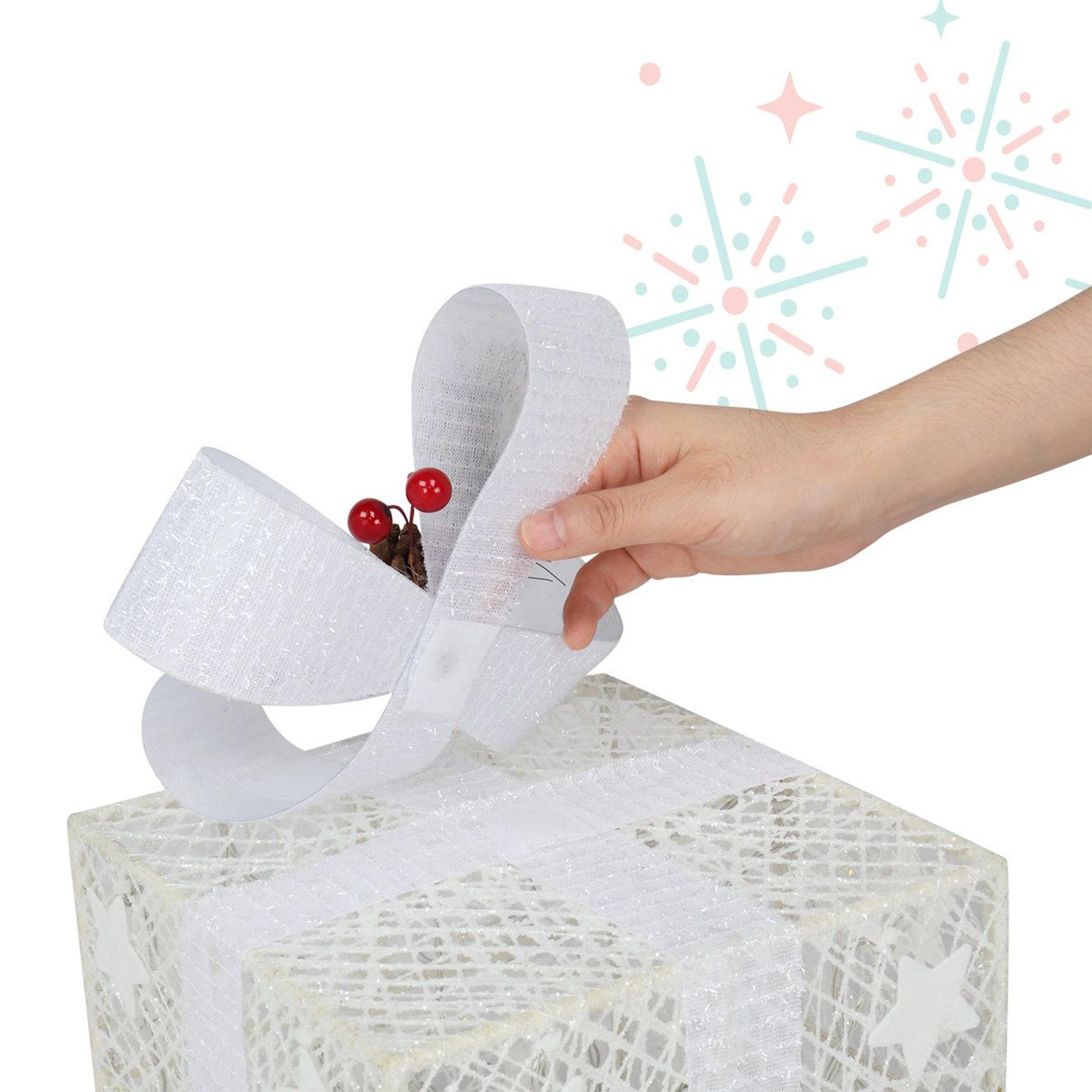 LED Lighted Christmas Gift Boxes Set Of 3 With Battery Powered Lights 1