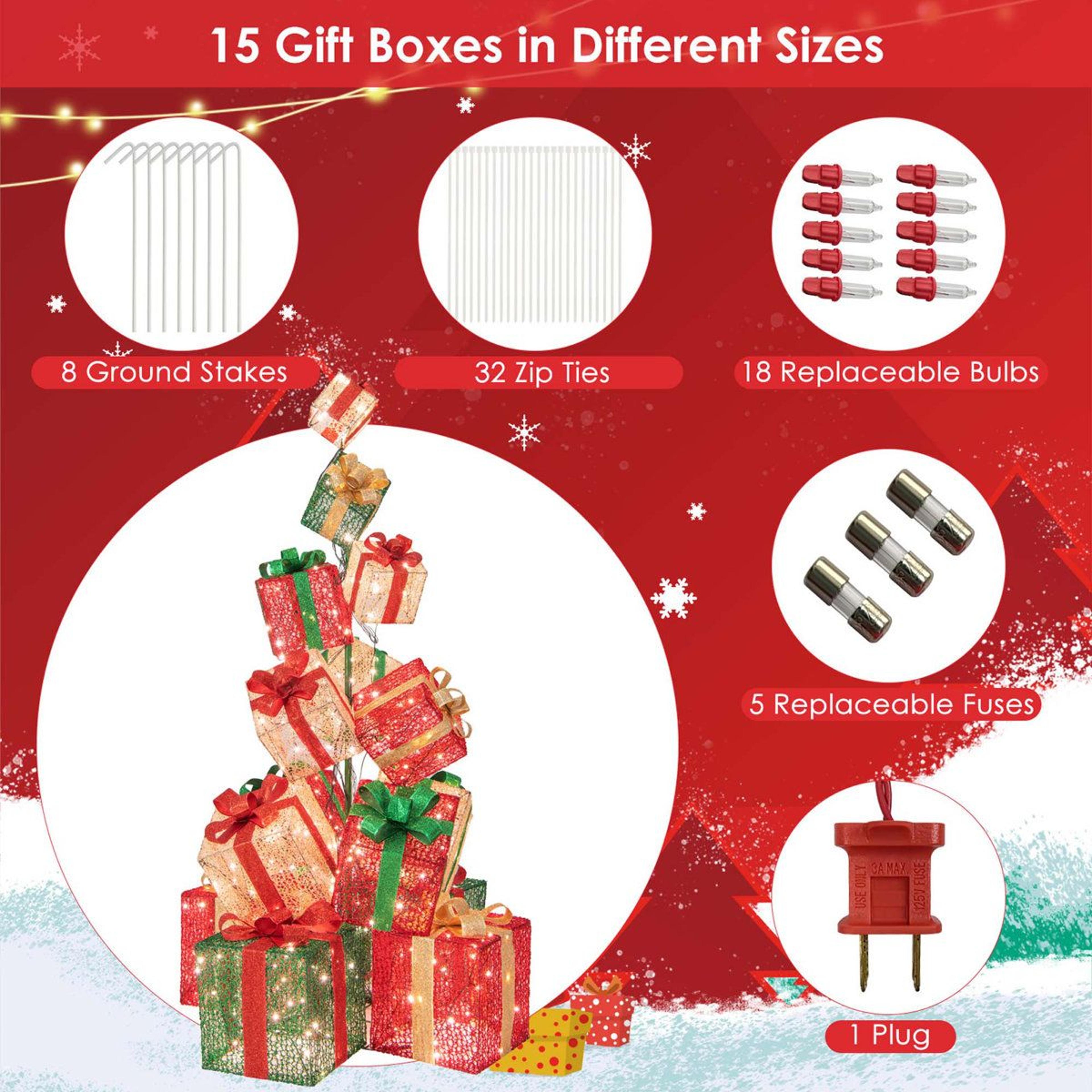 15 Piece Lighted Christmas Gift Box Tower With 450 Warm White LED Lights 7