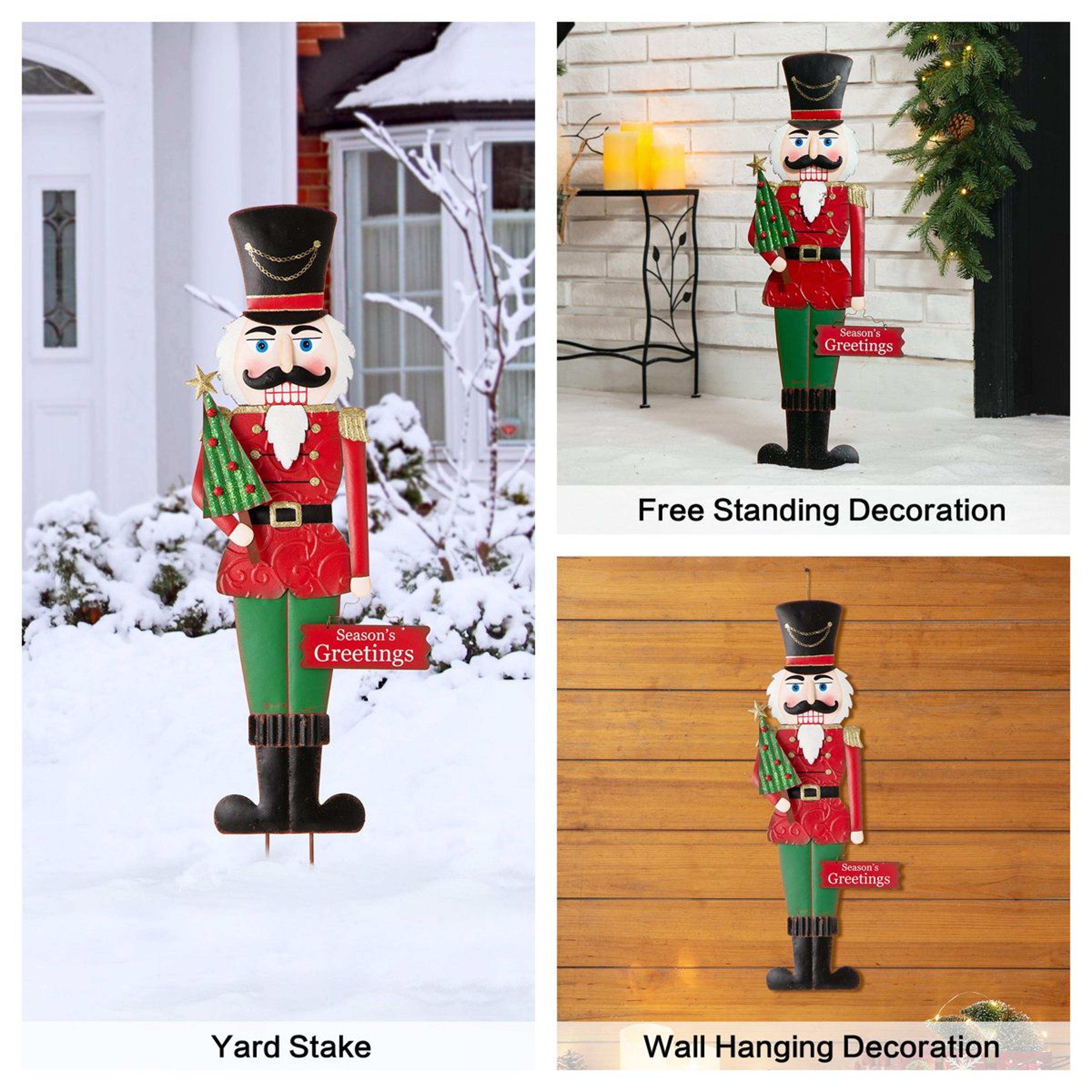Metal Nutcracker Yard Stake And Wall Decor In Red And Green 1