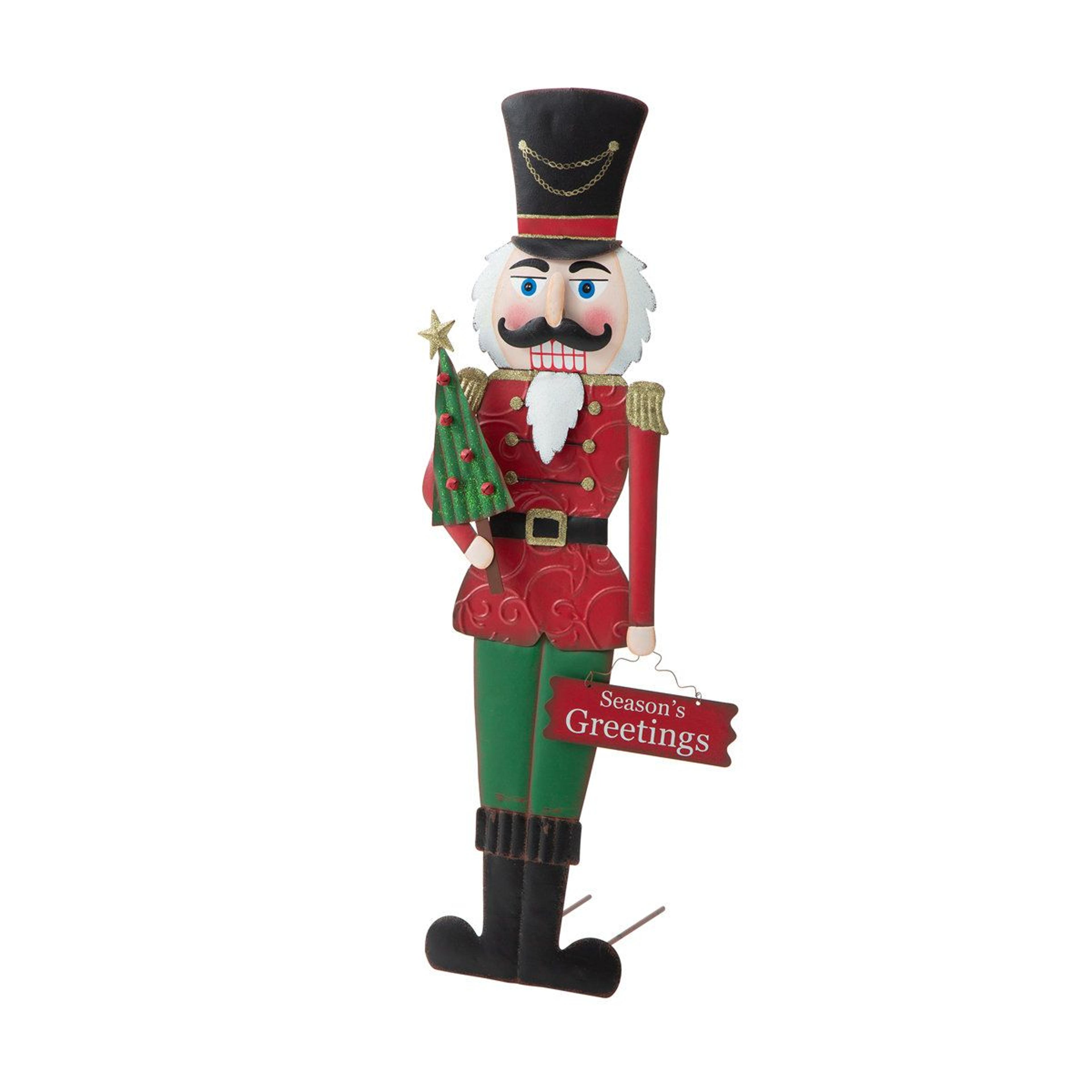 Metal Nutcracker Yard Stake And Wall Decor In Red And Green 3