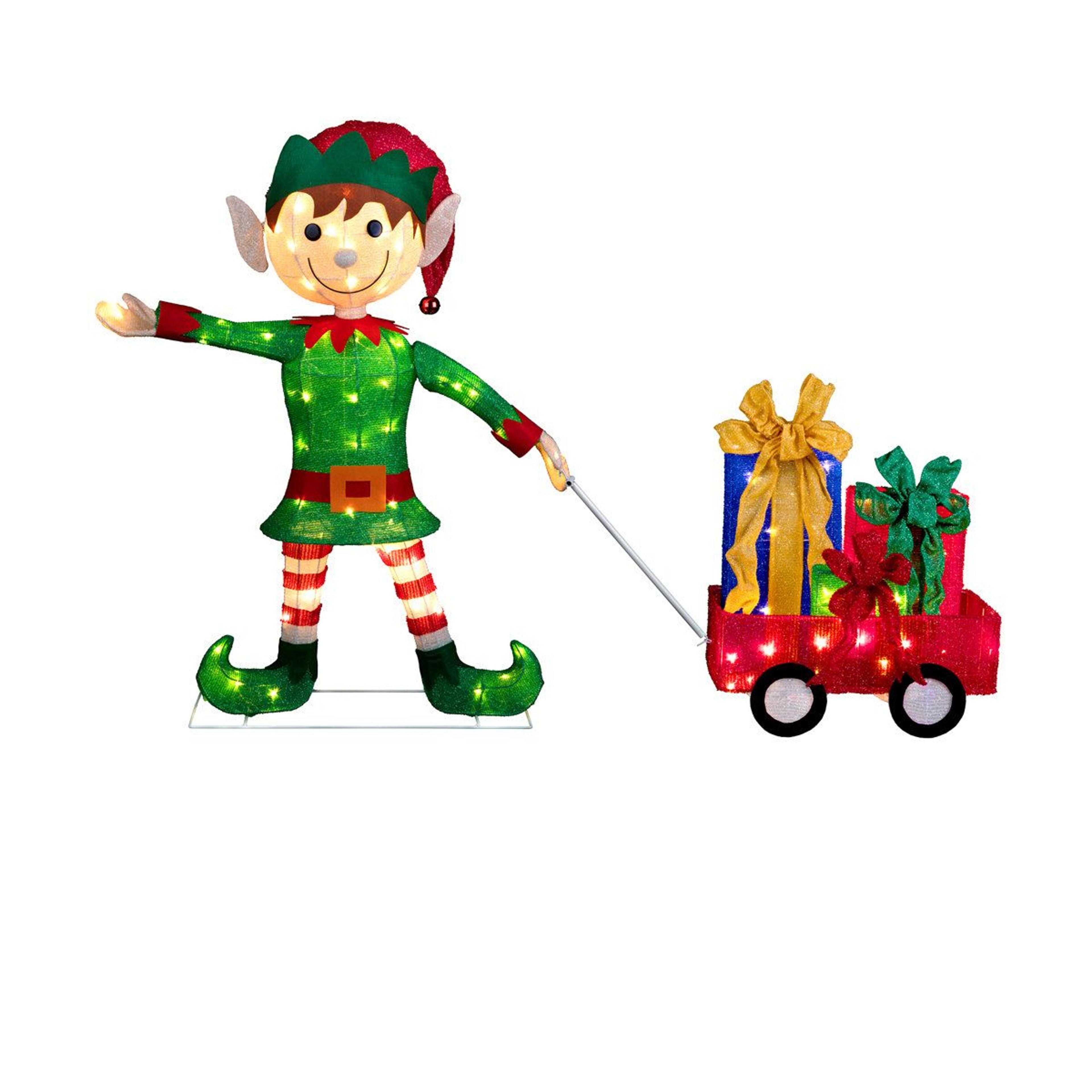Lighted Christmas Elf Outdoor Yard Decoration With Wagon LED 2 Piece Set 2