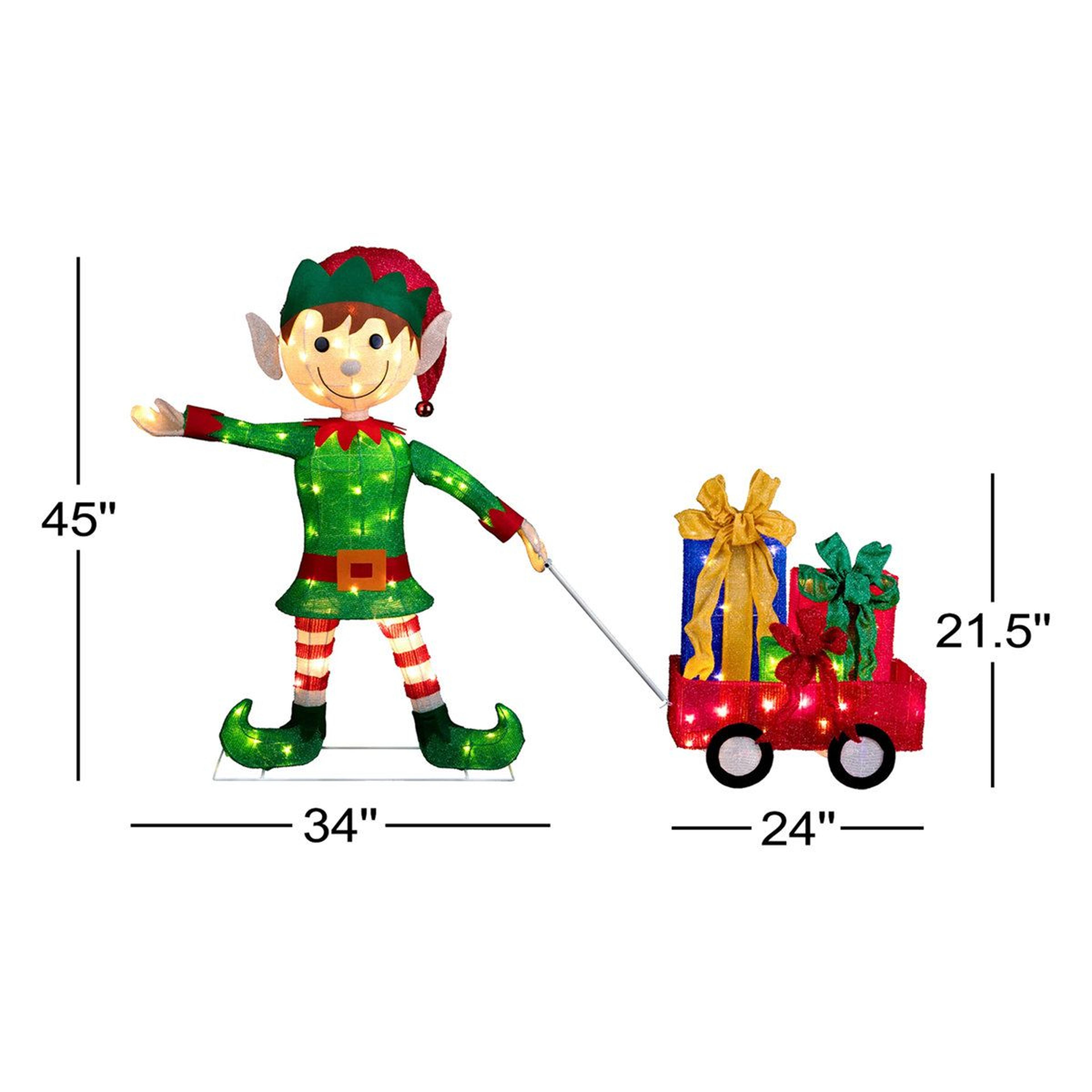 Lighted Christmas Elf Outdoor Yard Decoration With Wagon LED 2 Piece Set 1