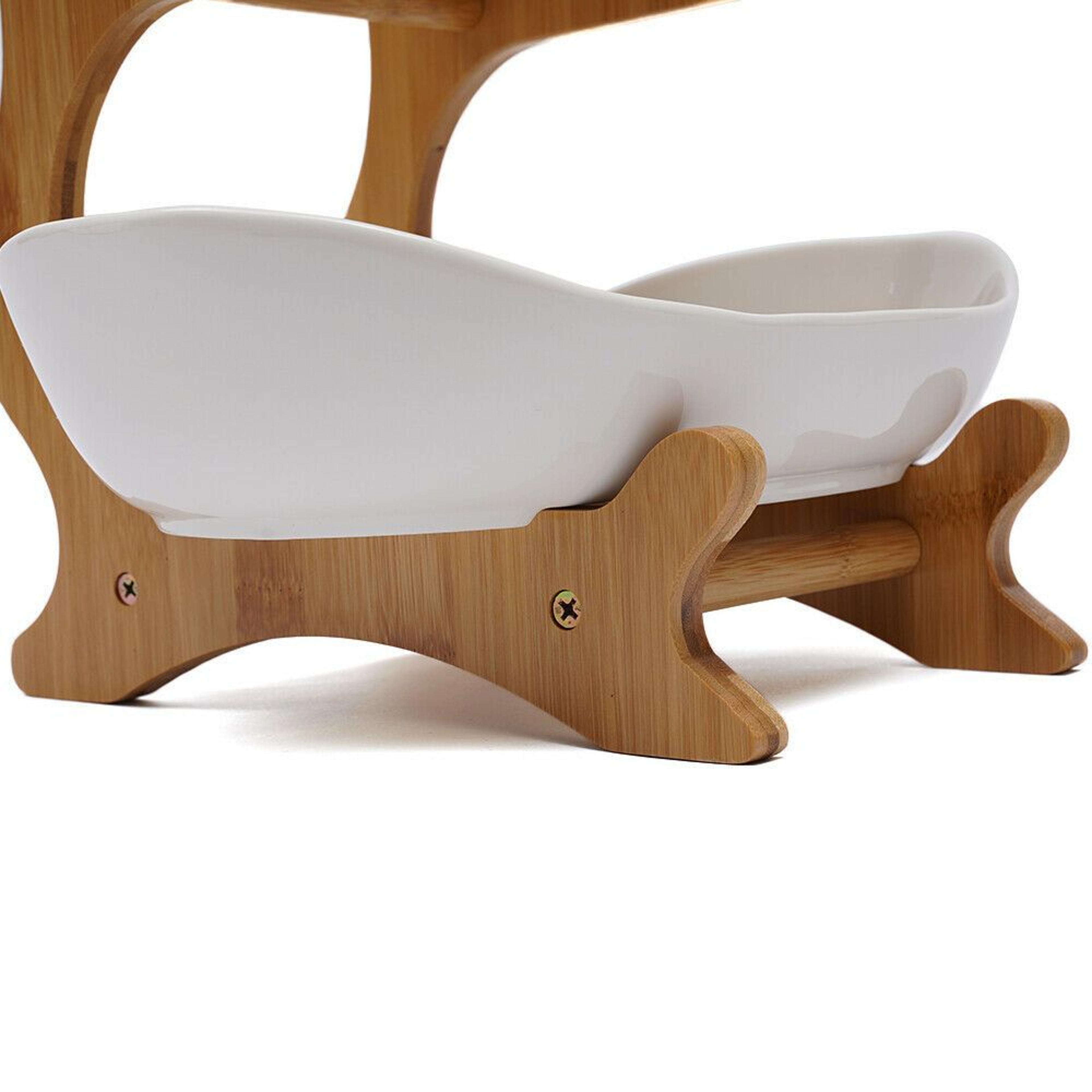 3 Tier Ceramic Fruit Bowl With Bamboo Stand Countertop Serving Organizer 10