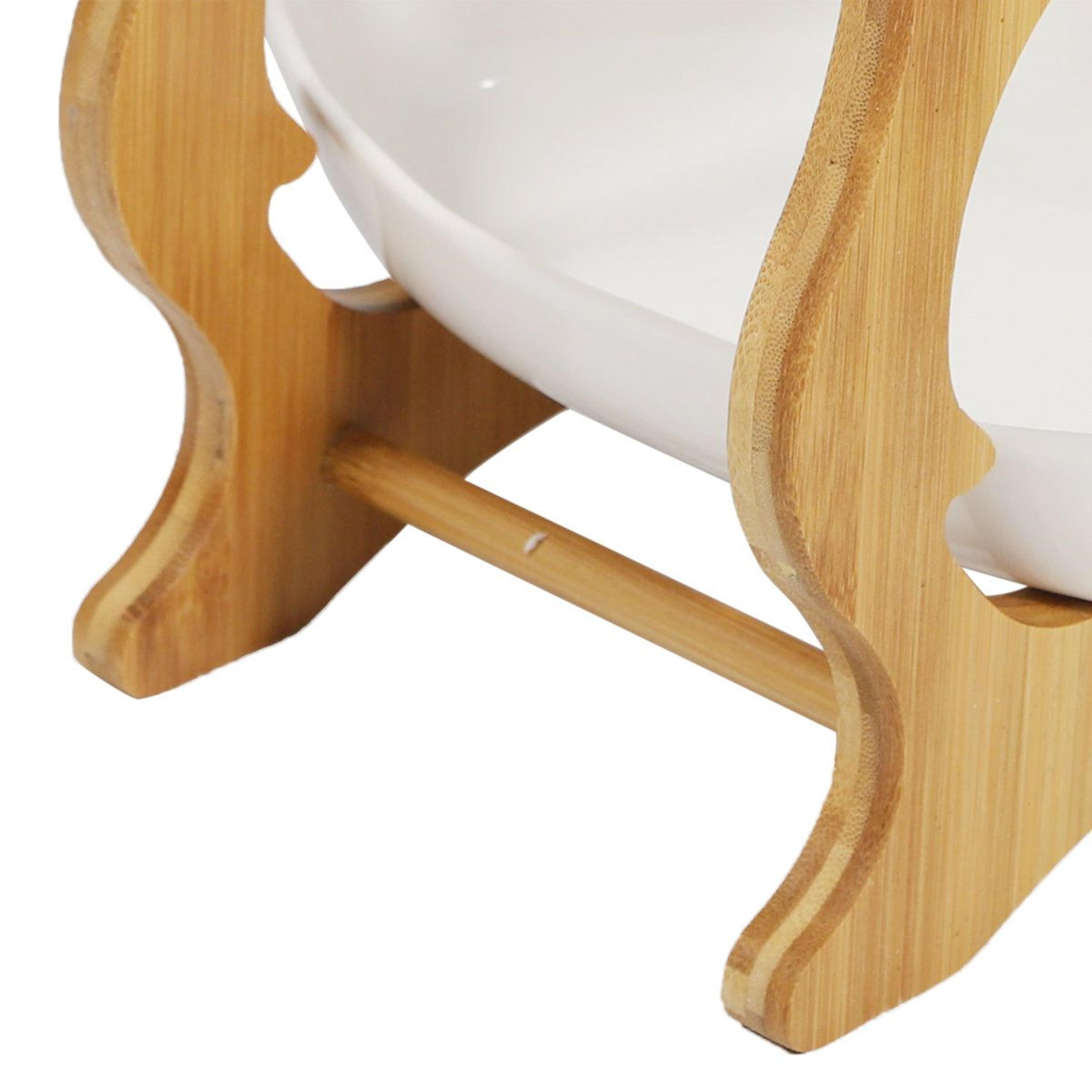 3 Tier Ceramic Fruit Bowl With Bamboo Stand Countertop Serving Organizer 7