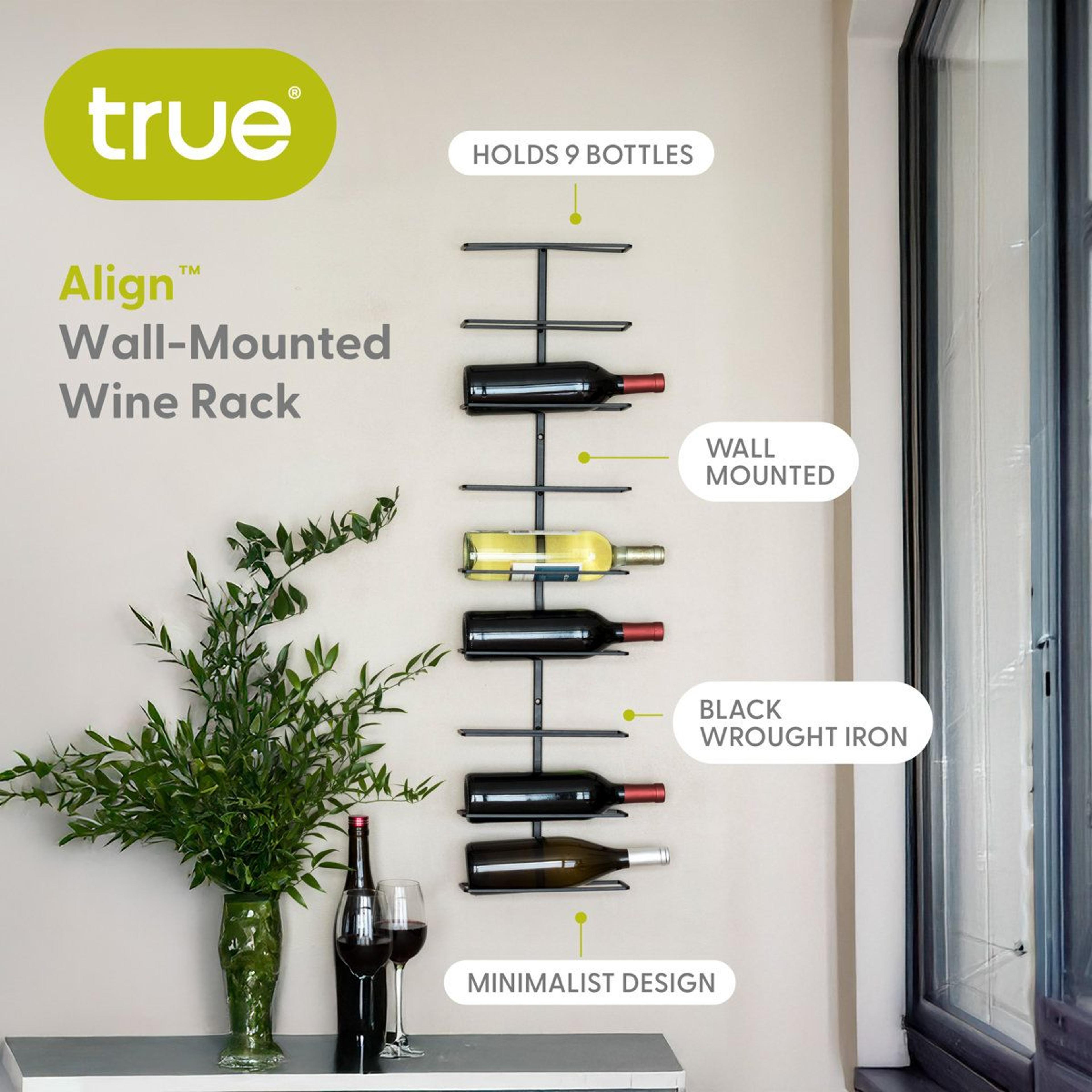Wall Mounted Wine Rack Black Wrought Iron Vertical 9 Bottle Storage 4