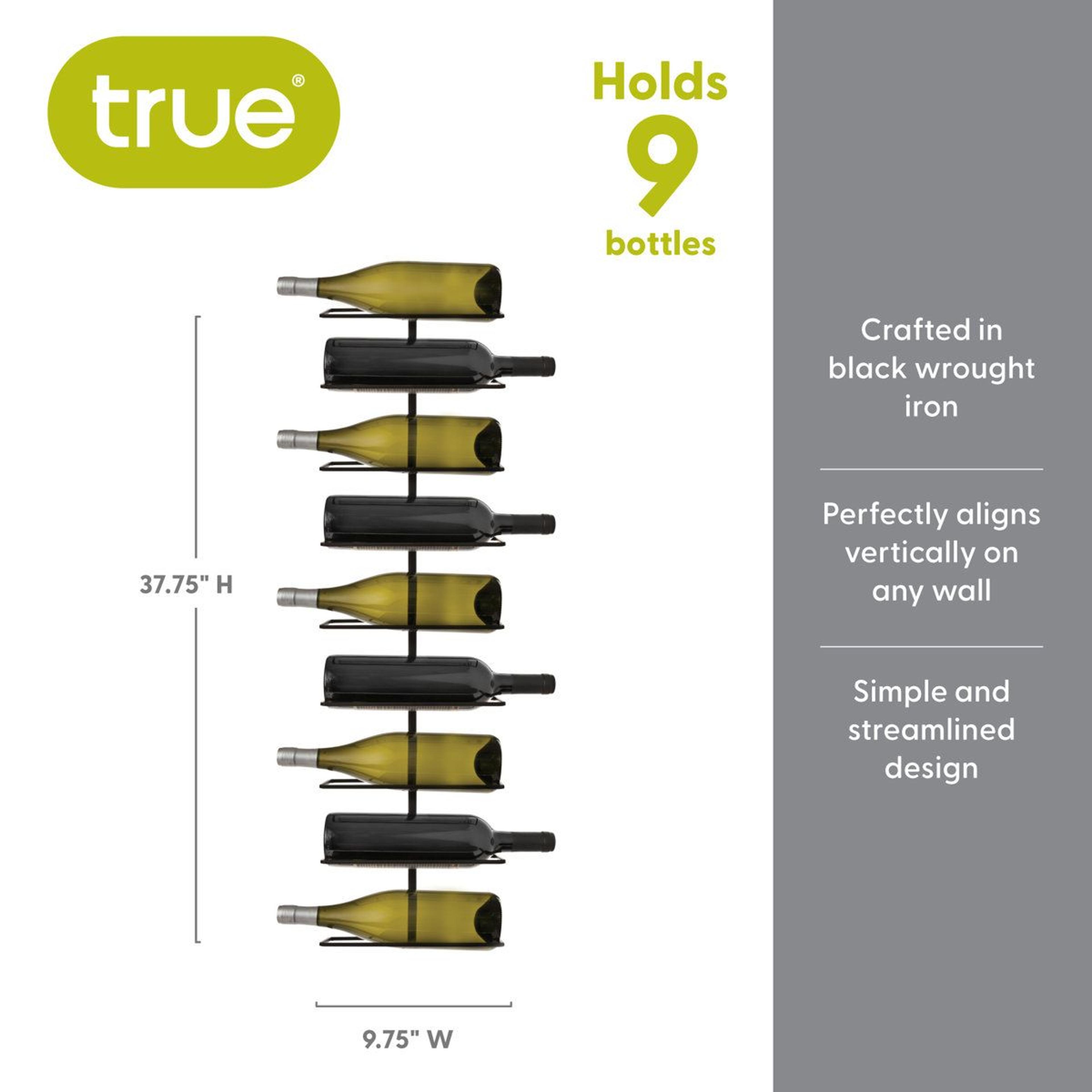 Wall Mounted Wine Rack Black Wrought Iron Vertical 9 Bottle Storage 6