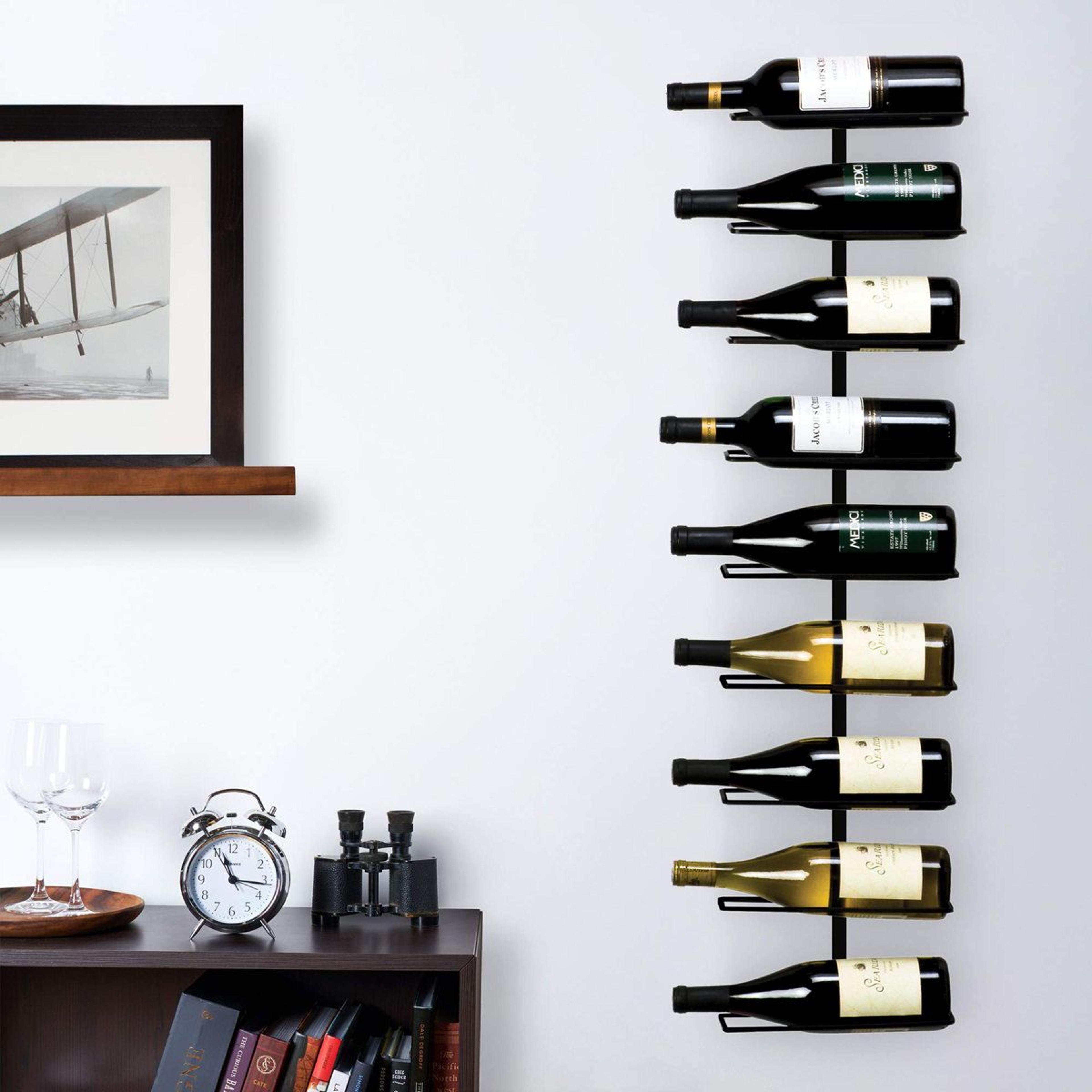 wall mounted wine rack black wrought iron vertical 9 bottle storage