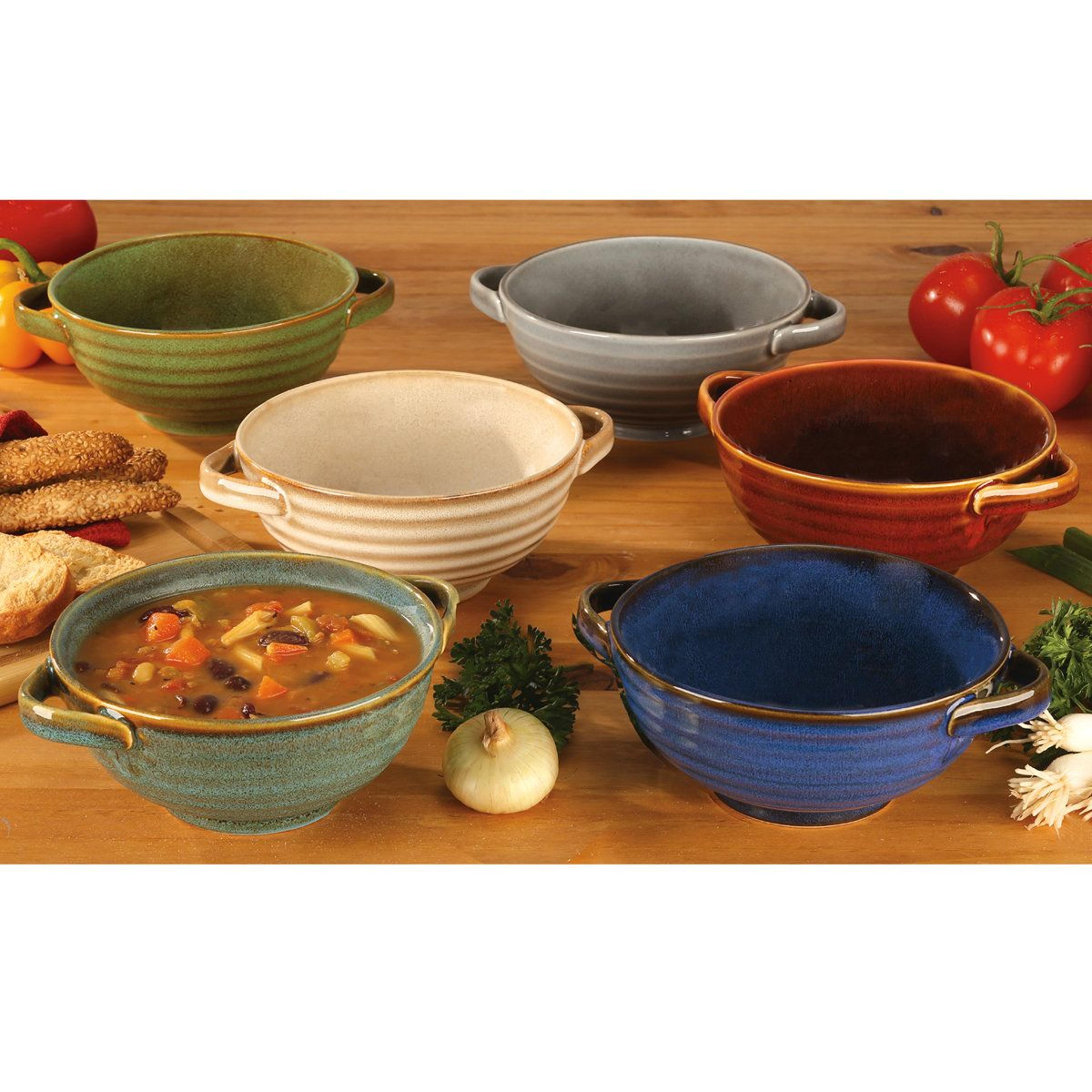 Stoneware Soup Crocks With Handles Reactive Glaze Bowls Set Of 6 1