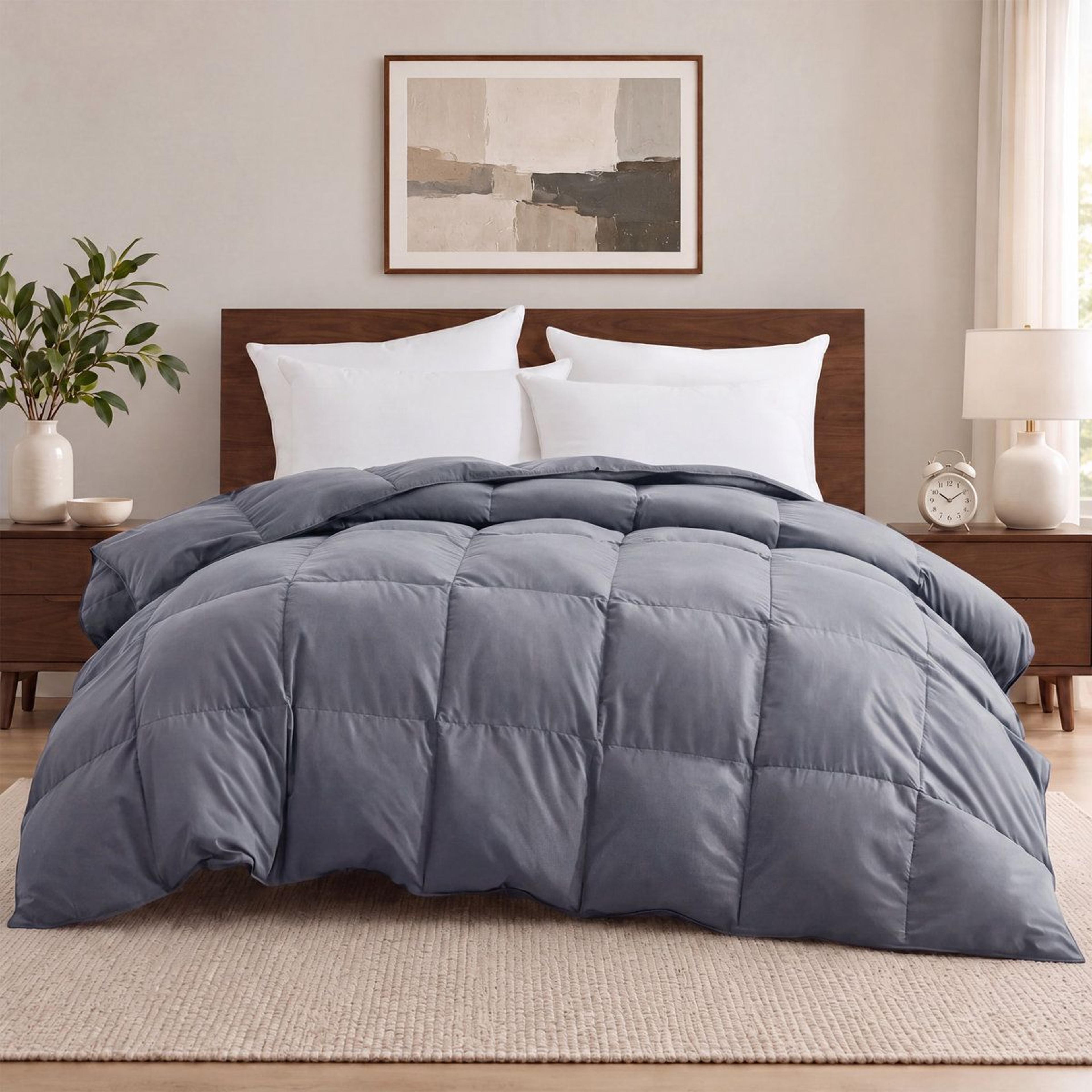 All Season Queen Down Feather Comforter With Quilted Design And Corner Ties 4
