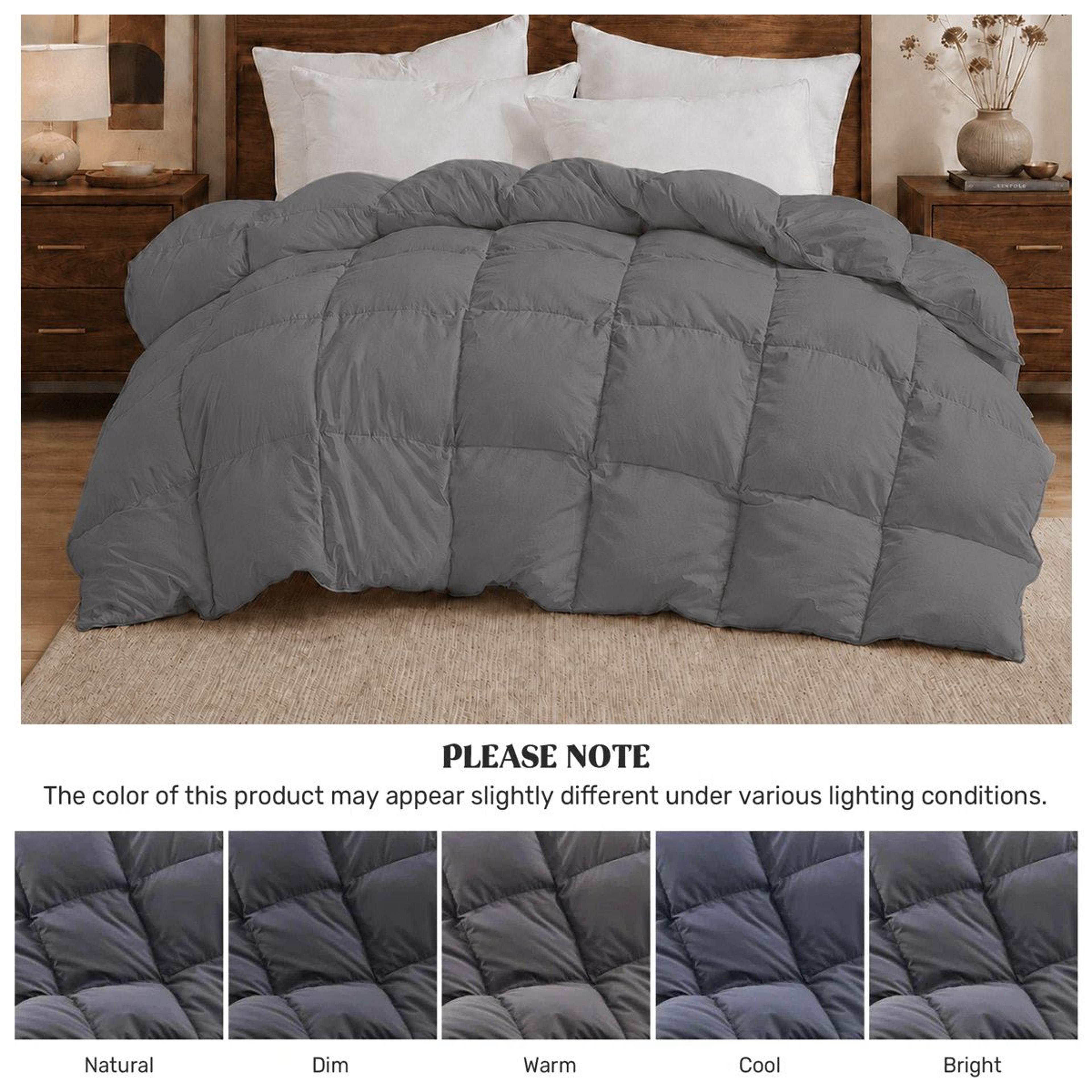 All Season Queen Down Feather Comforter With Quilted Design And Corner Ties 1