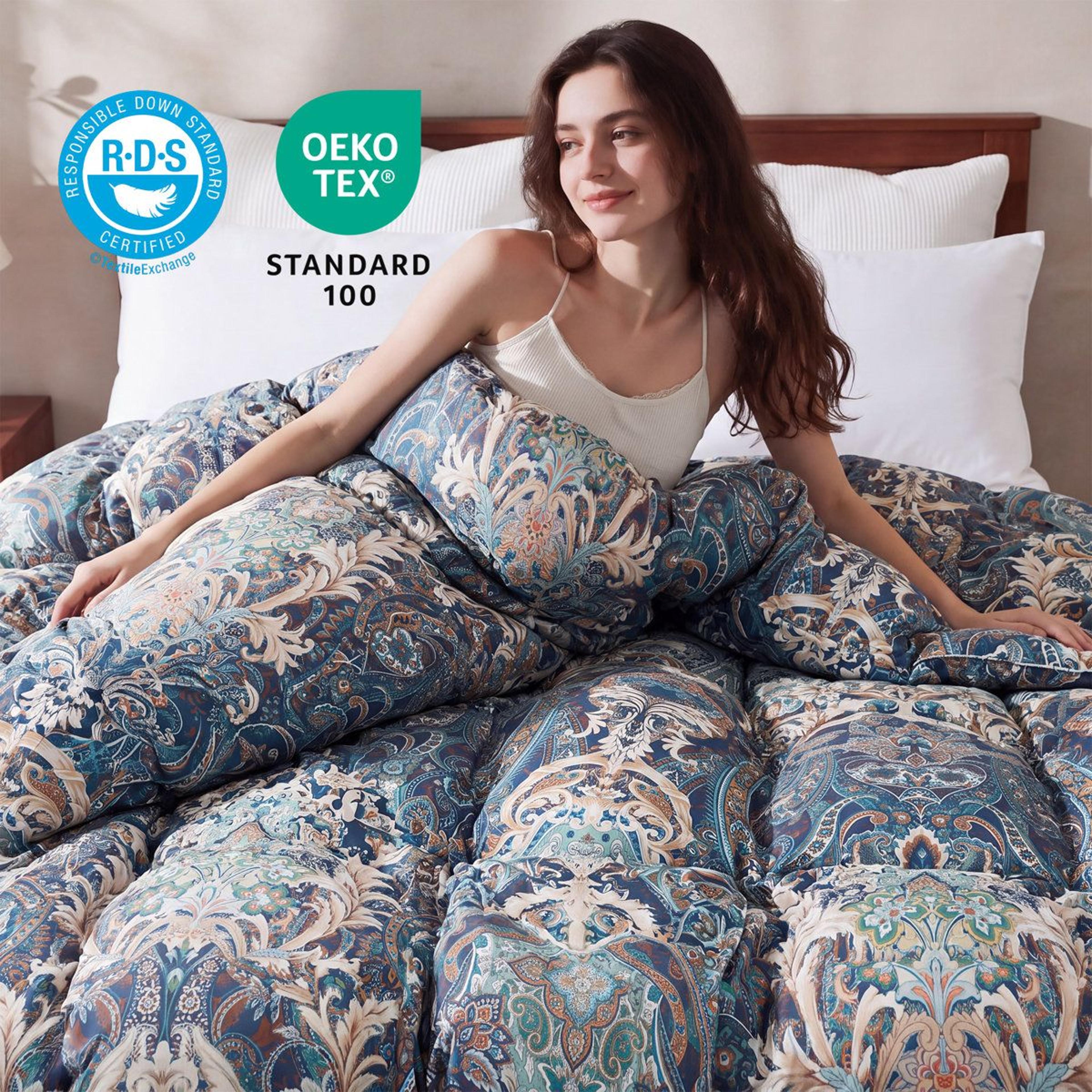 All Season King Goose Feather Down Blend Comforter With Paisley Print 2