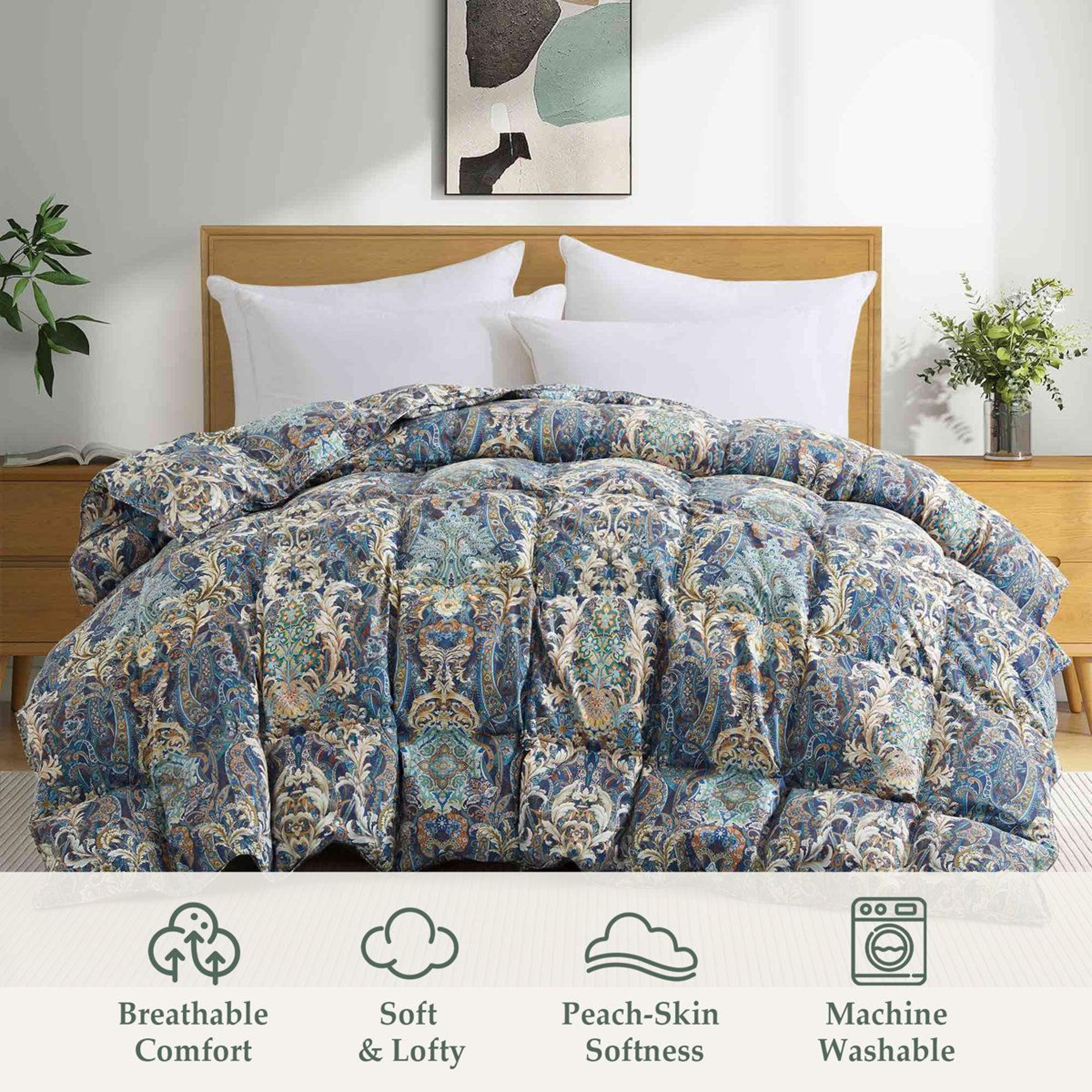 All Season King Goose Feather Down Blend Comforter With Paisley Print 4