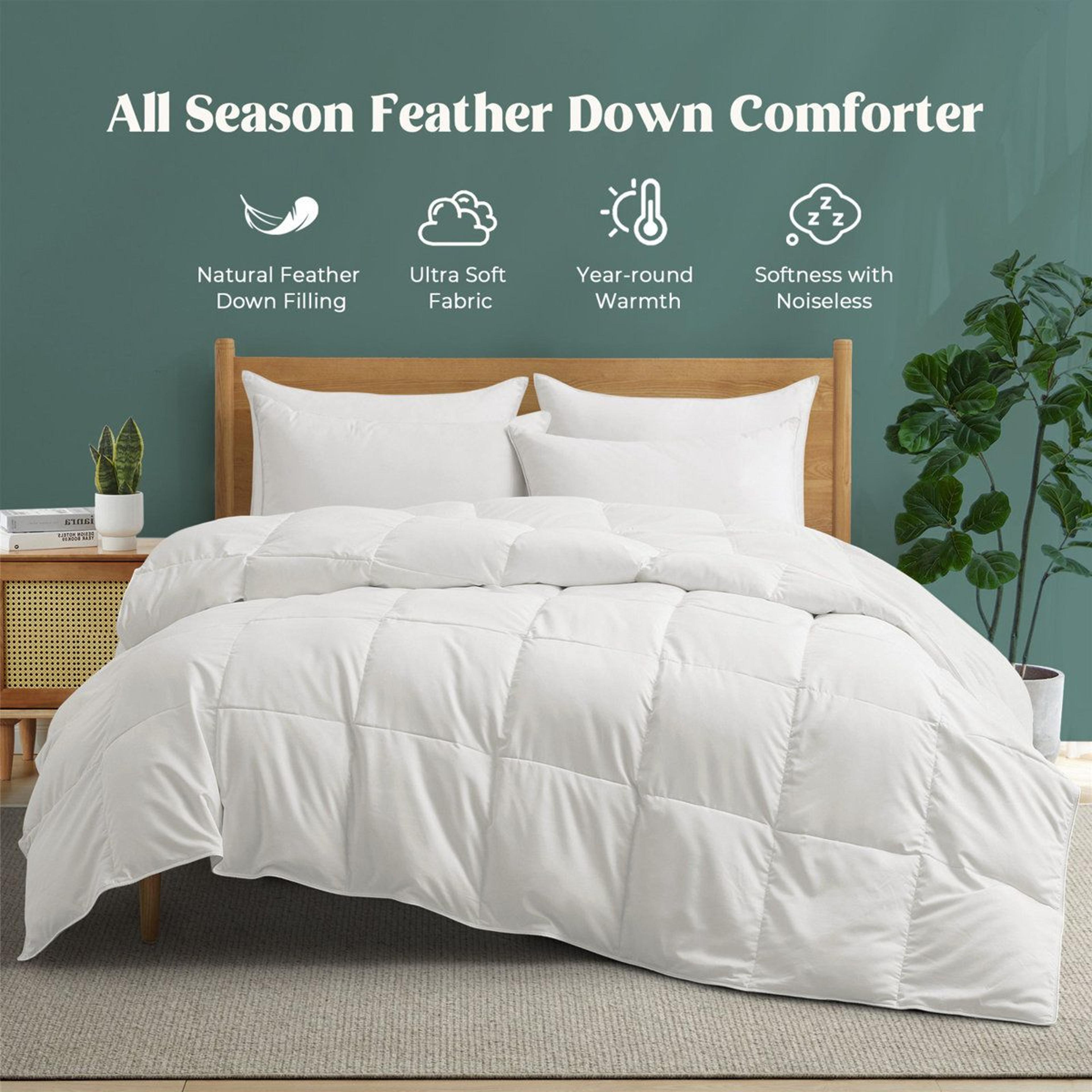 All Season Down Feather Fiber Comforter Duvet Insert Queen Size White 0