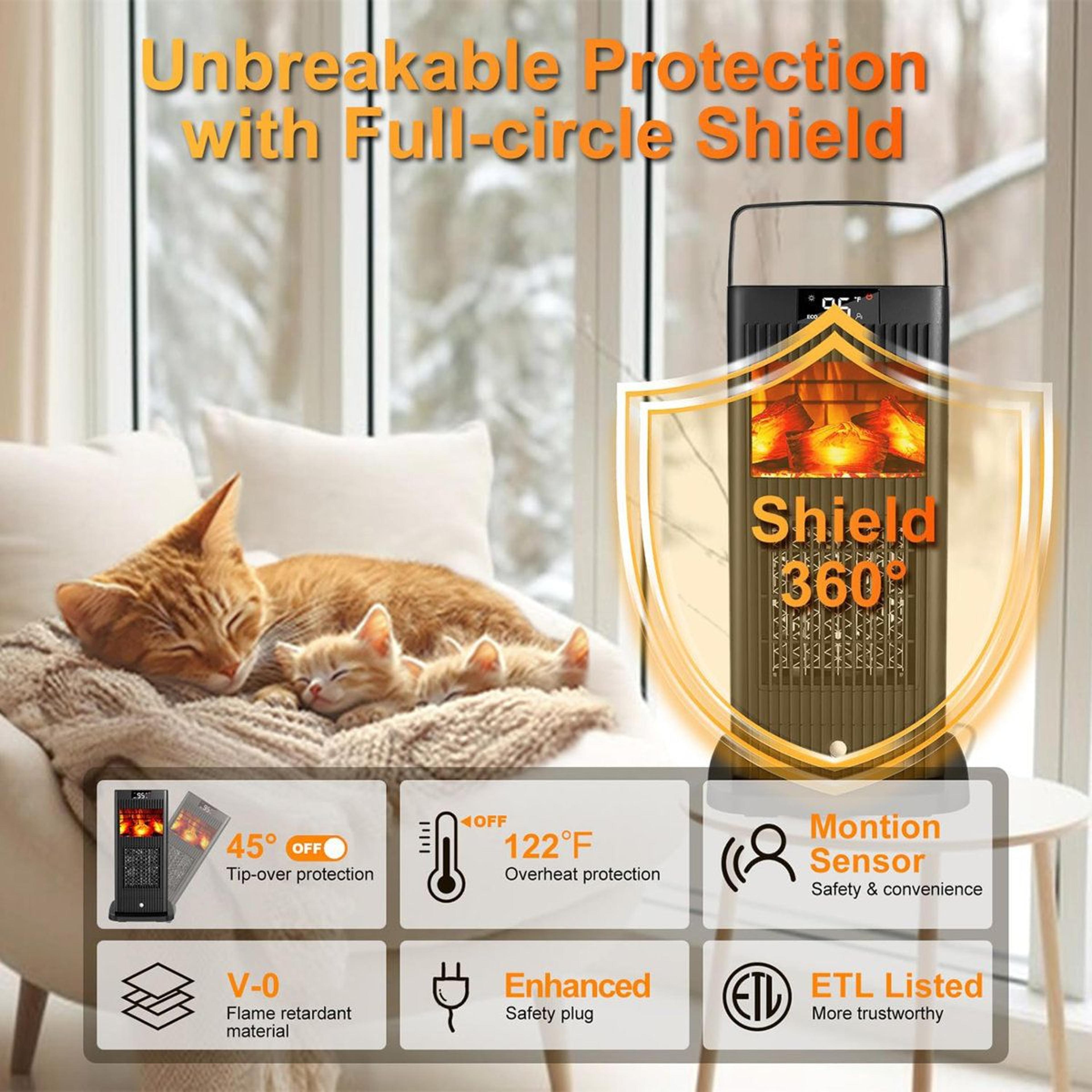 Smart Space Heater With 3D Flame Effect And Infrared Motion Sensor 4