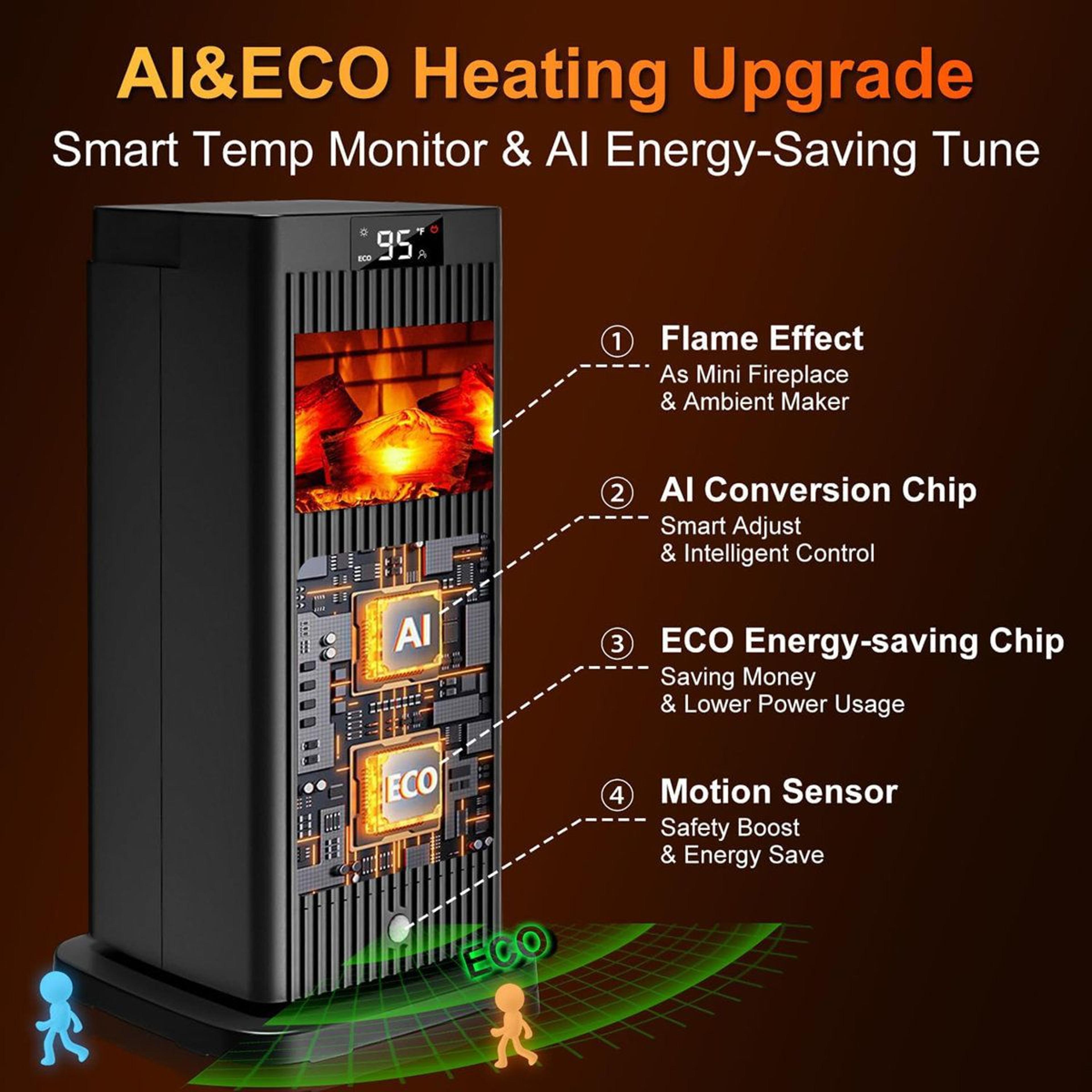 Smart Space Heater With 3D Flame Effect And Infrared Motion Sensor 3