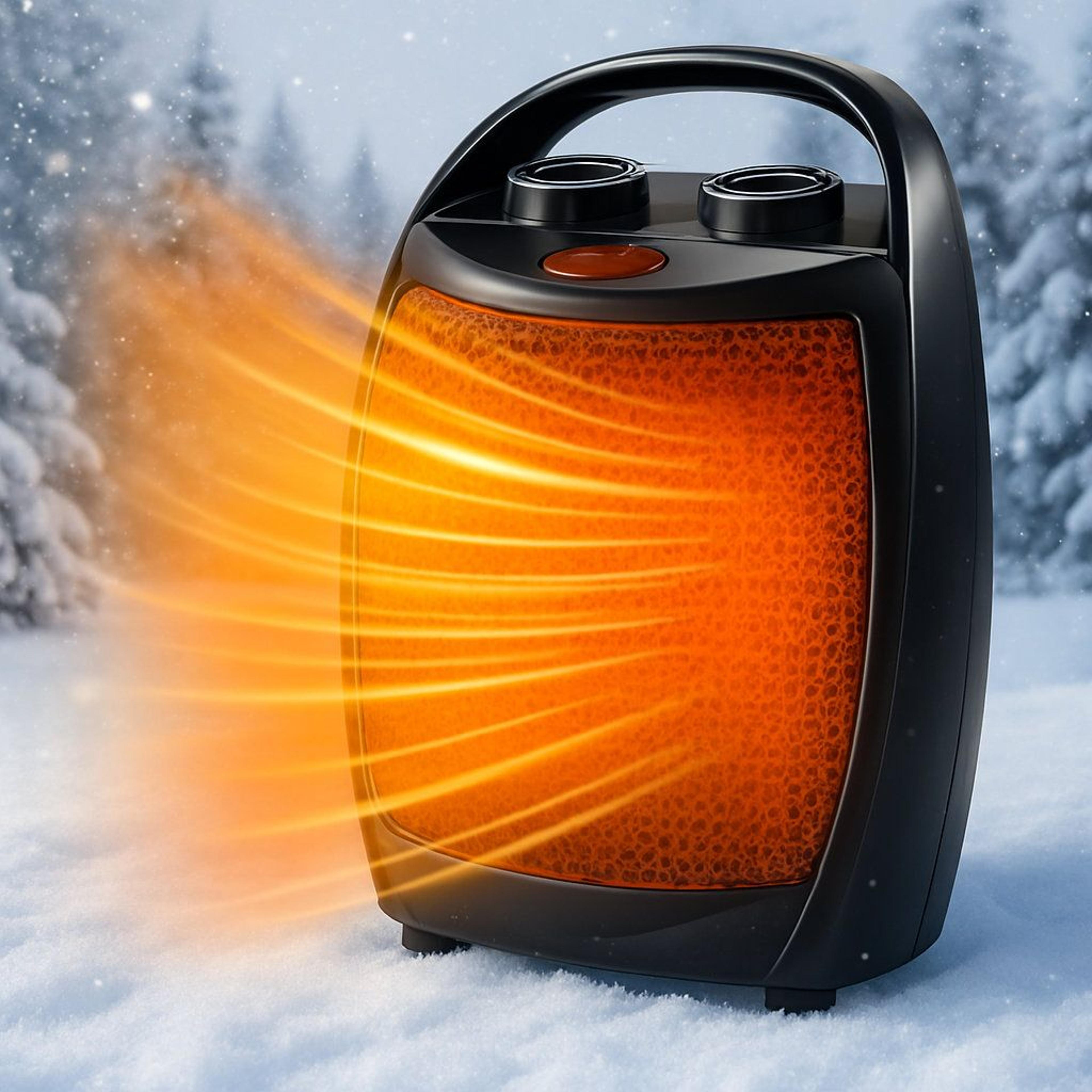 ceramic space heater with adjustable thermostat and tip over protection