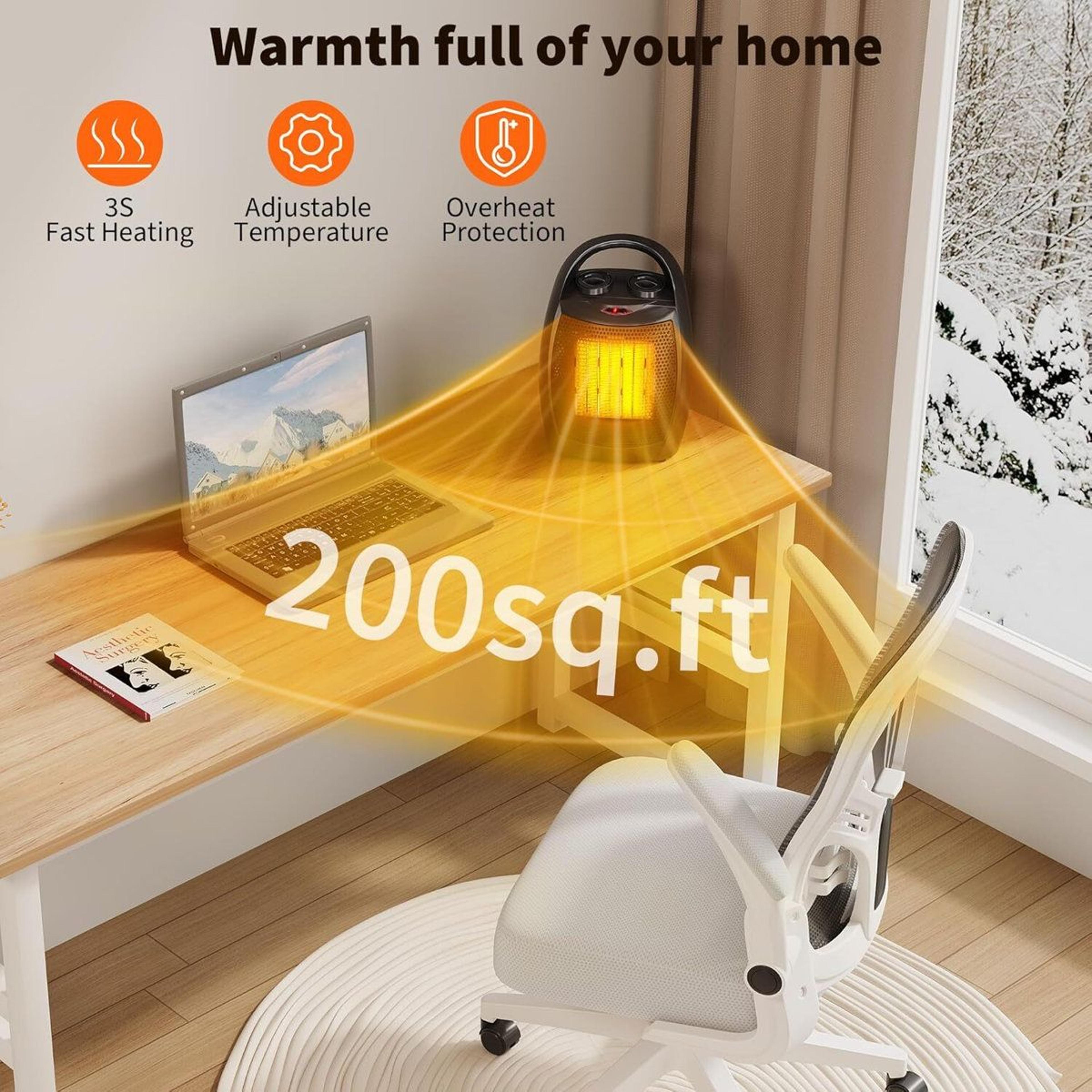 Ceramic Space Heater With Adjustable Thermostat And Tip Over Protection 2