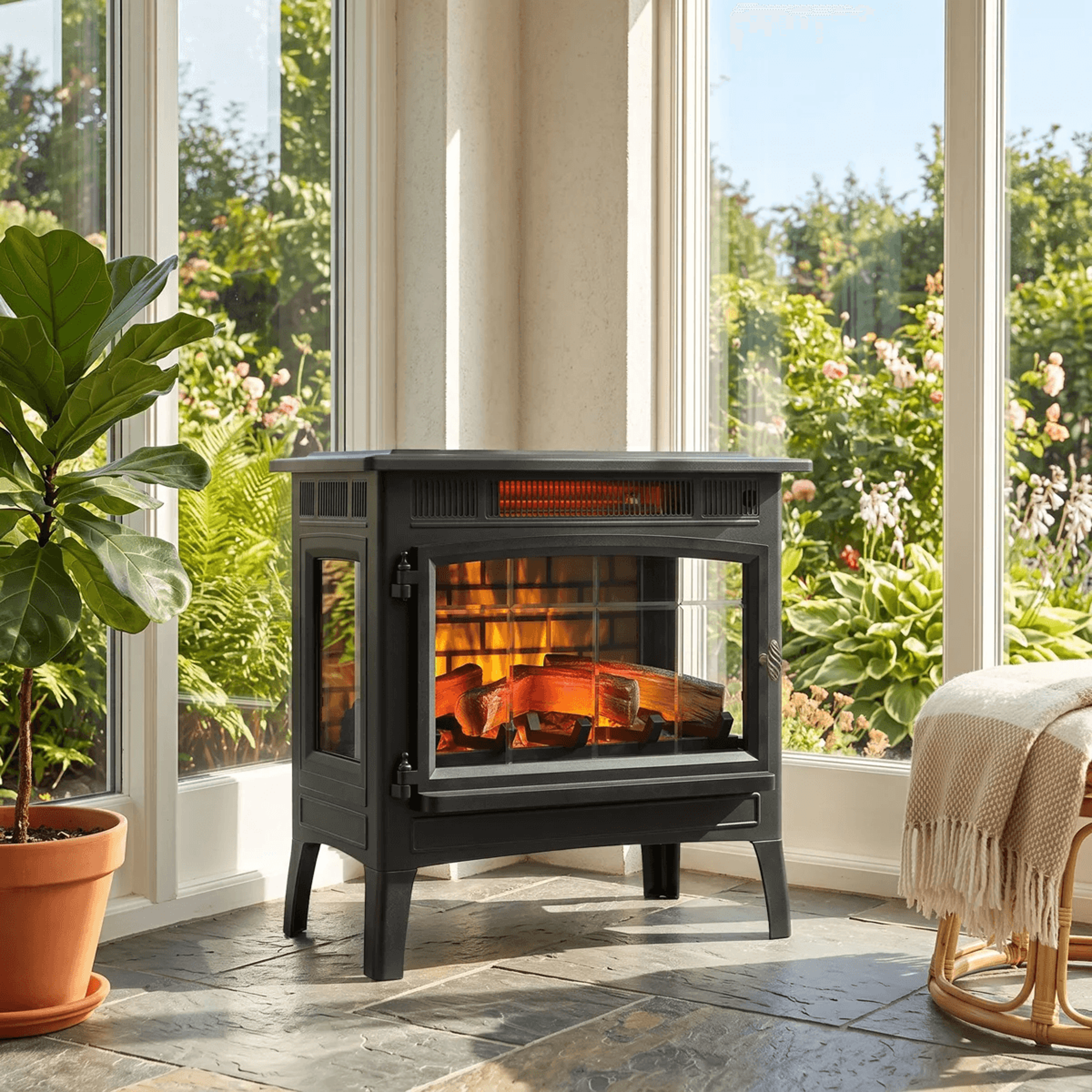 Freestanding Infrared Electric Fireplace Stove With Adjustable Flames And Thermostat 12