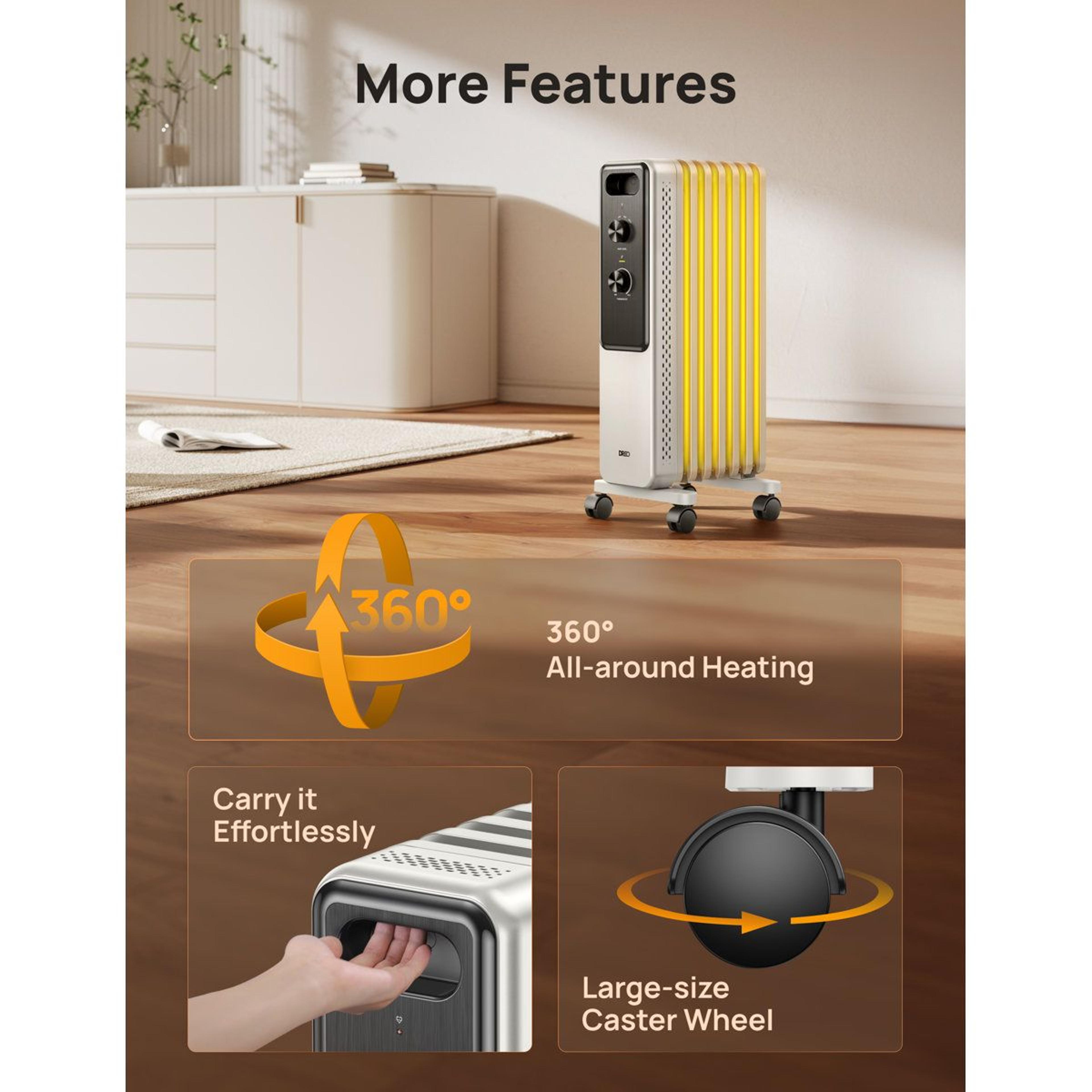 Electric Oil Filled Radiator Heater With 3 Heat Settings And Adjustable Thermostat 6