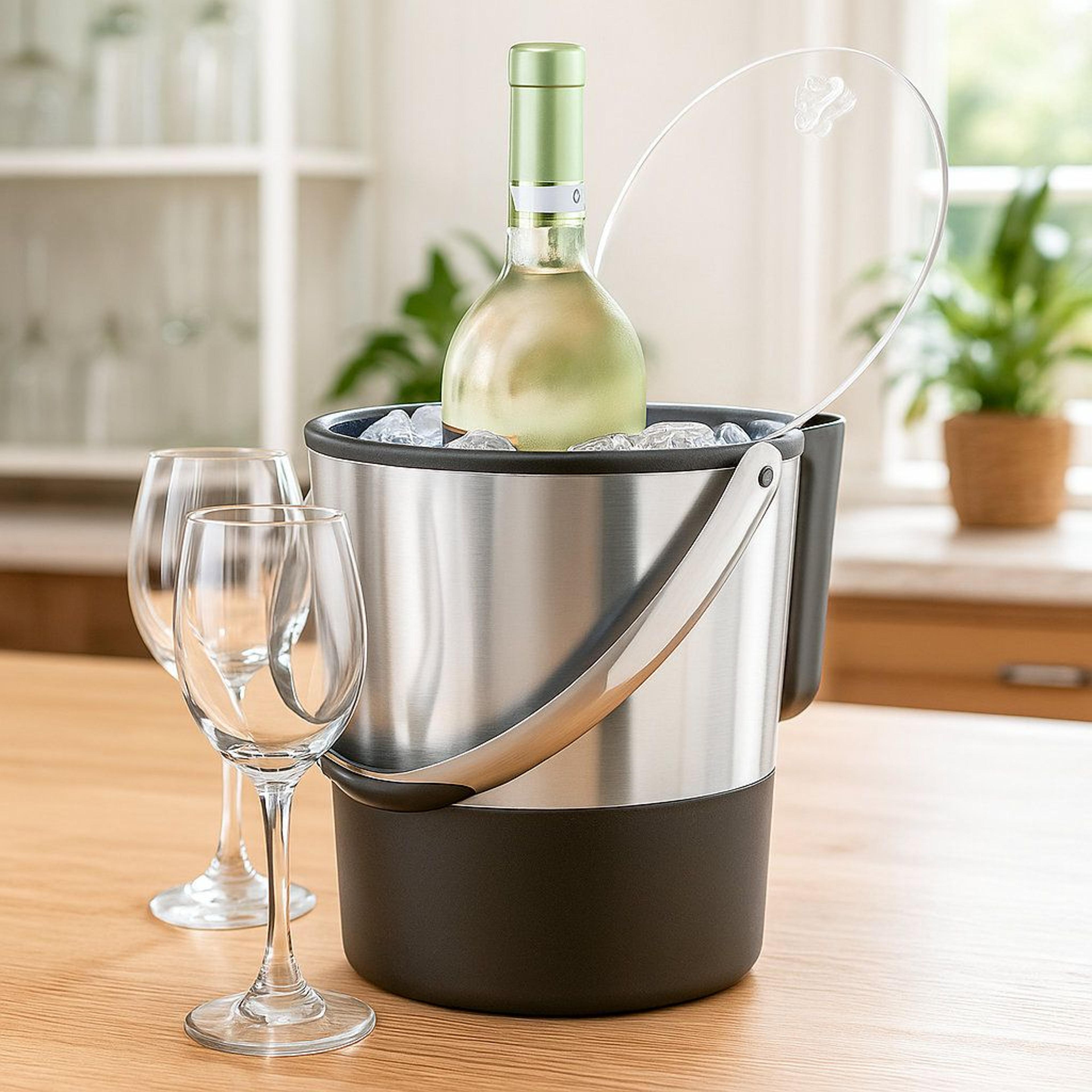 double wall insulated stainless steel ice bucket with lid and scoop 4 quart