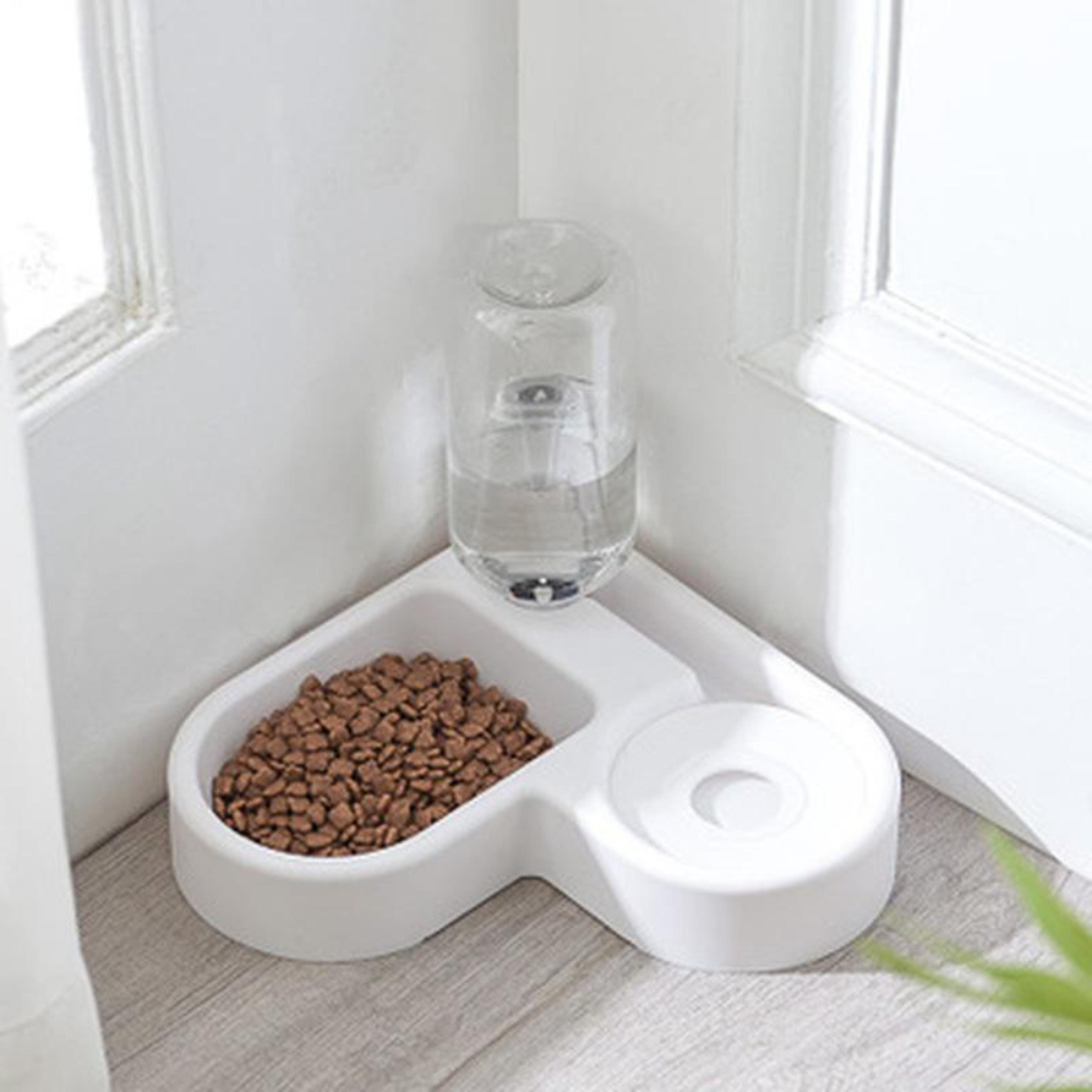 portable automatic pet feeder with 500ml water dispenser & slow feeder bowl for cats & dogs