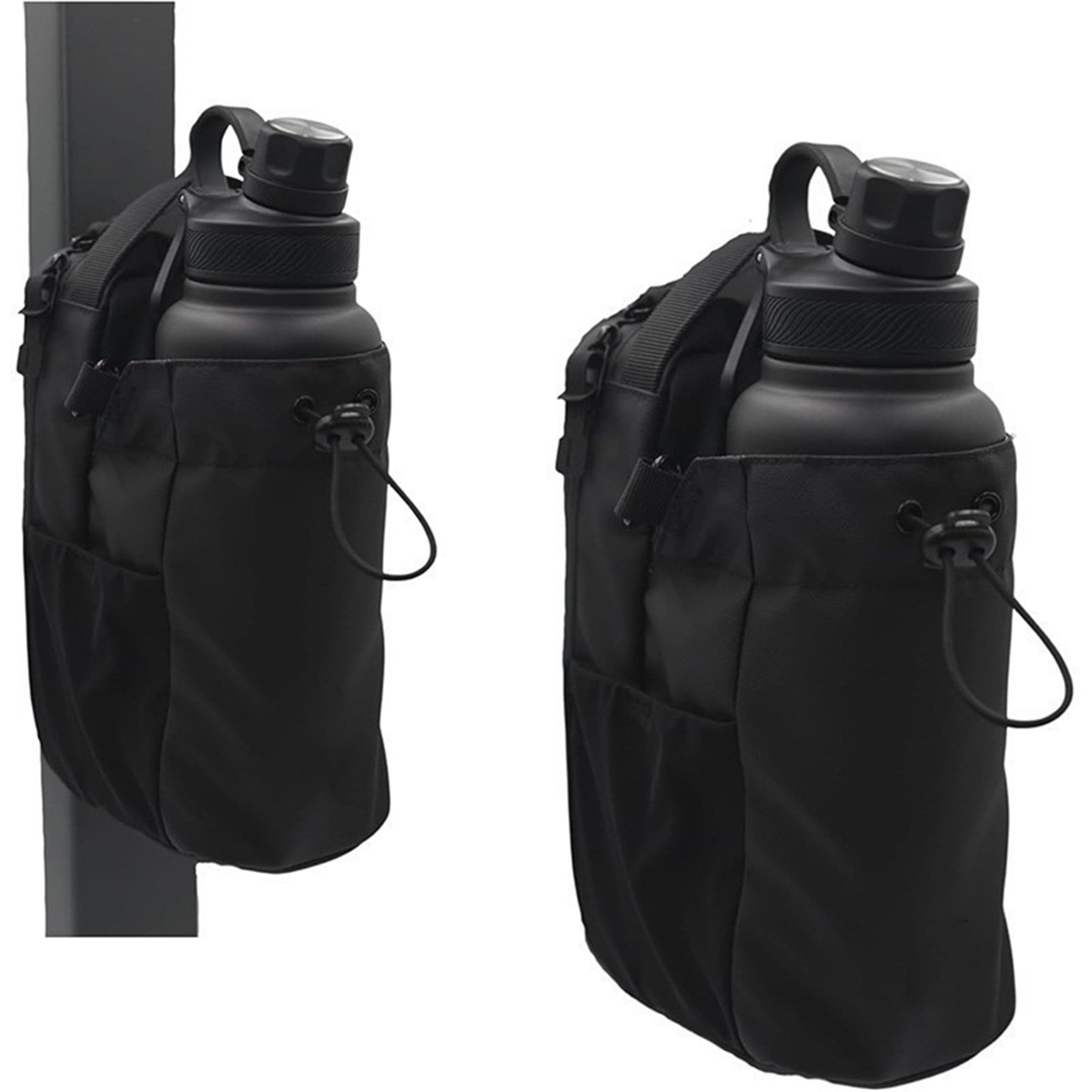 magnetic gym bag water bottle holder with phone pocket and shoulder strap