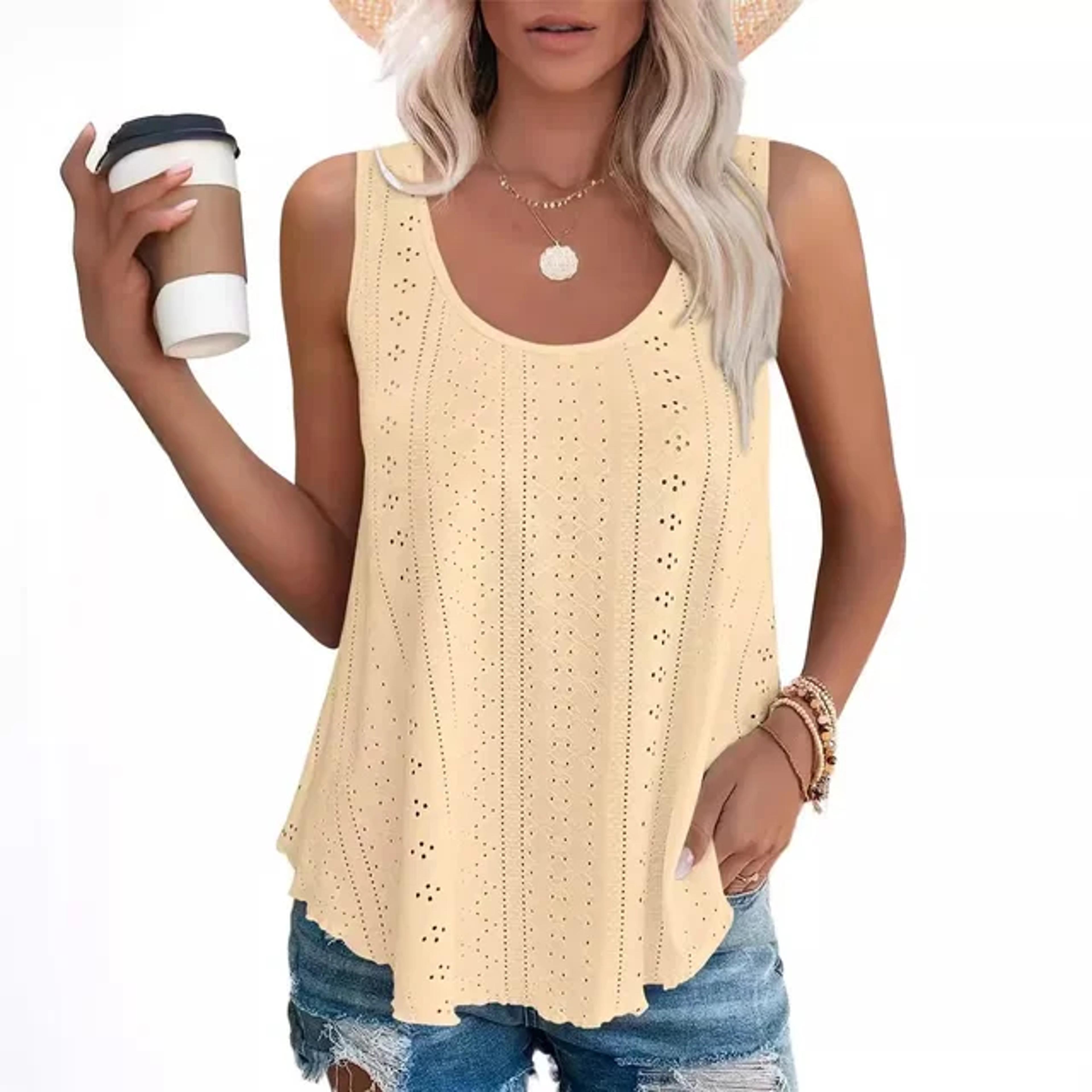 Womens Sleeveless Tank Top Loose Casual Summer Round Neck Blouse 3