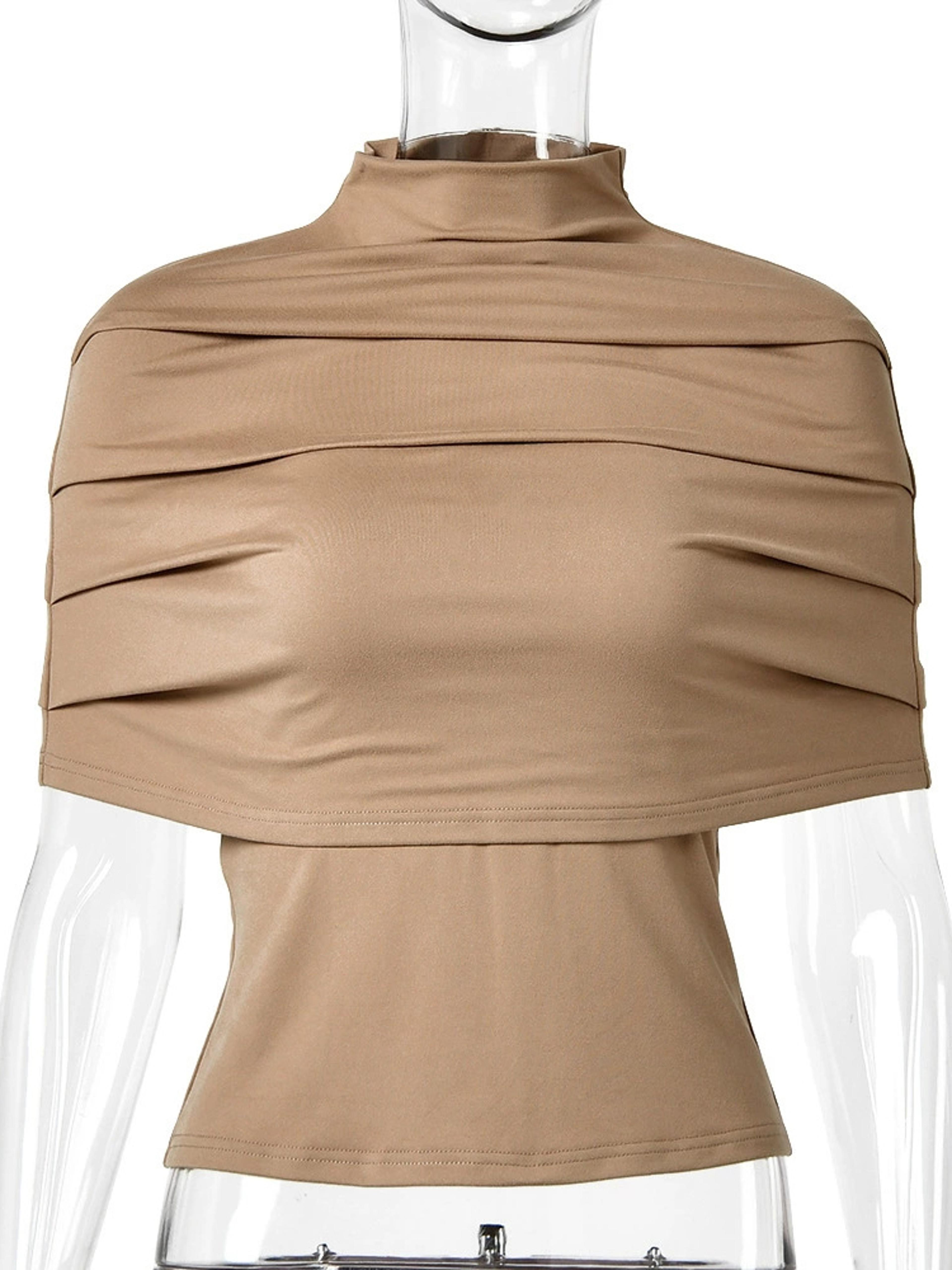 Elegant Womens Outfit With Strapless Tank Top  Pleated Turtleneck Shawl 1